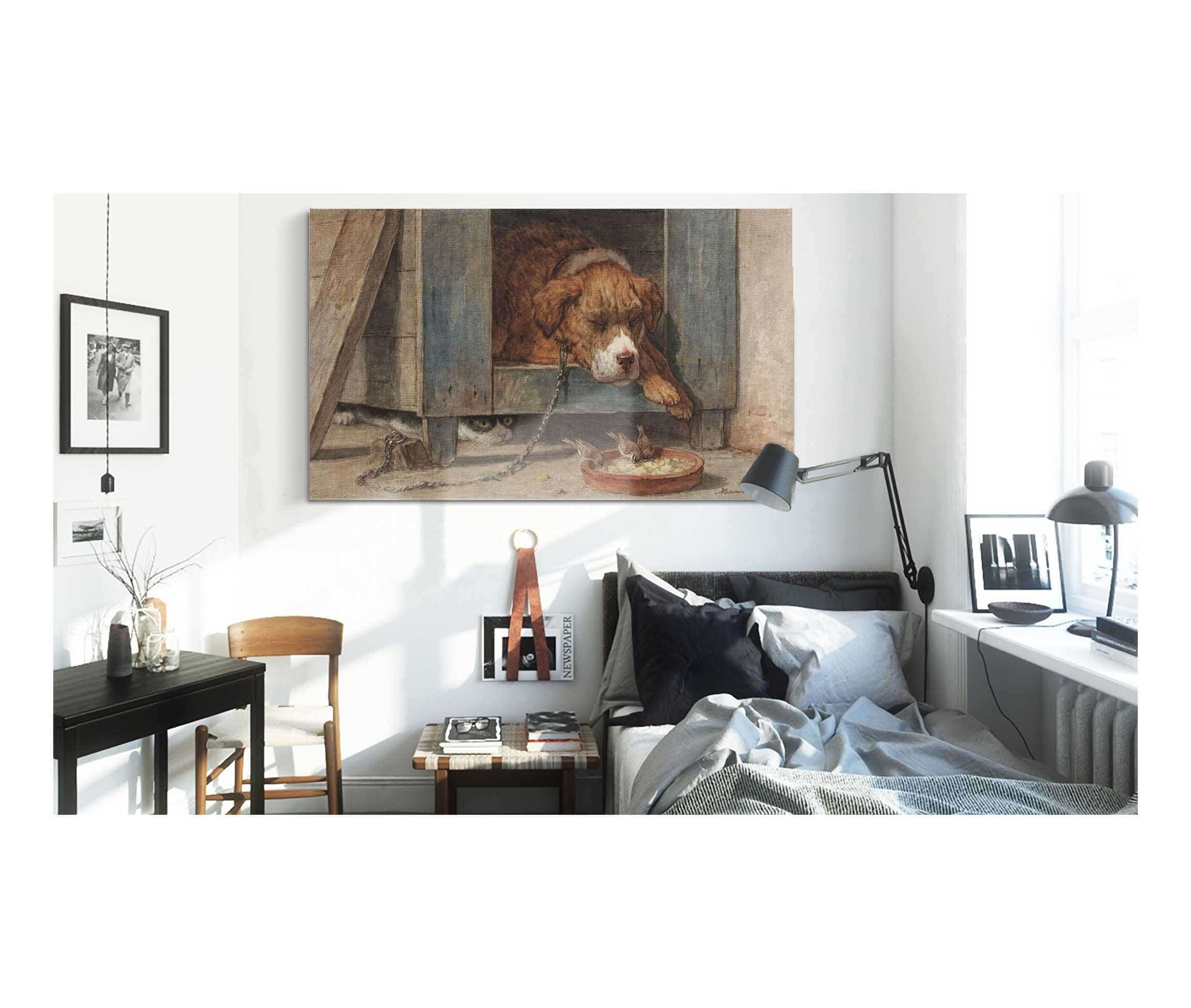 Kat Bespiedt Vogels Bij Een Slapende Hond by Henriette Ronner Knip - Image 3