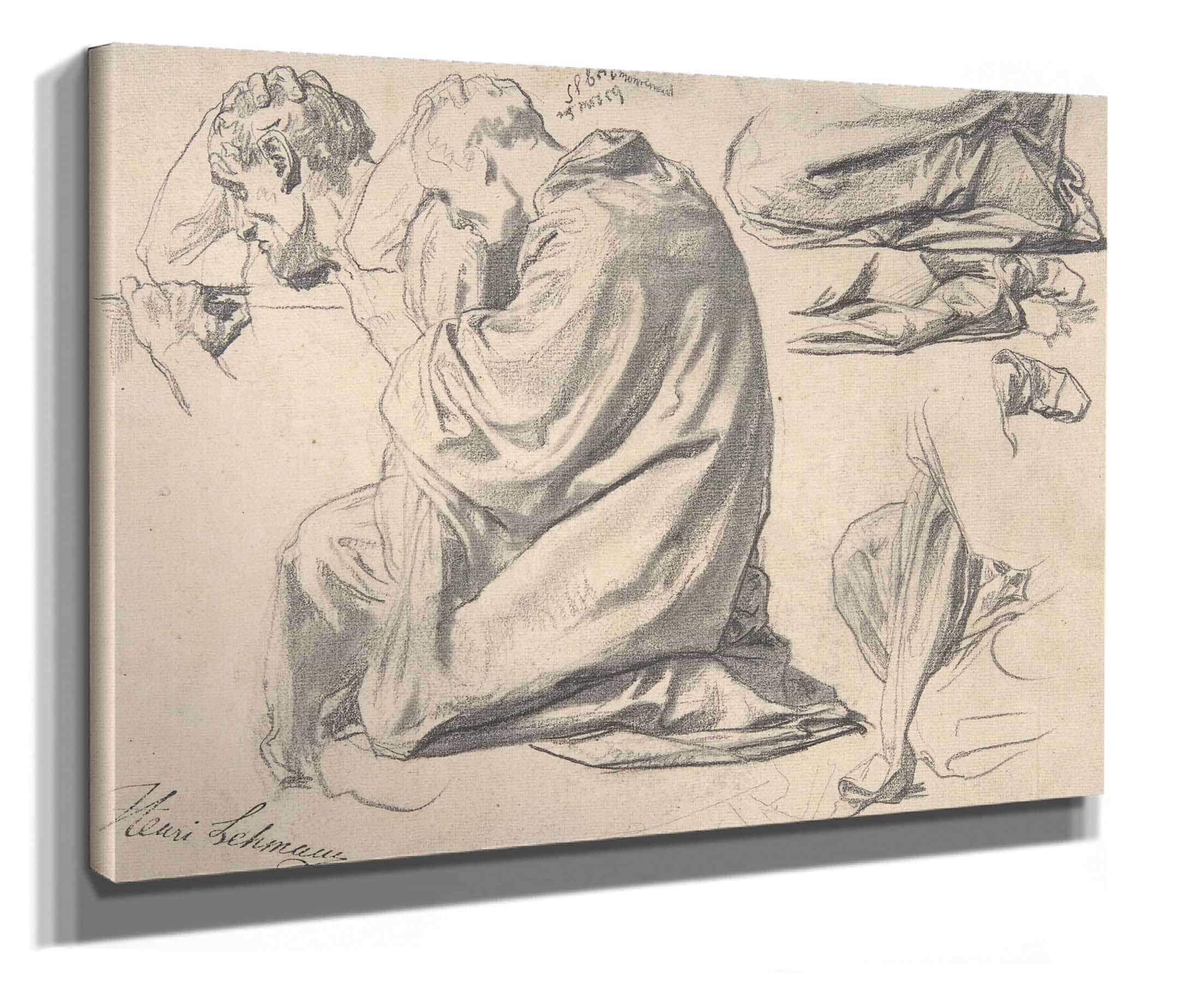 Kneeling Draped Male Figure Facing Left by Henri Lehmann - Image 2