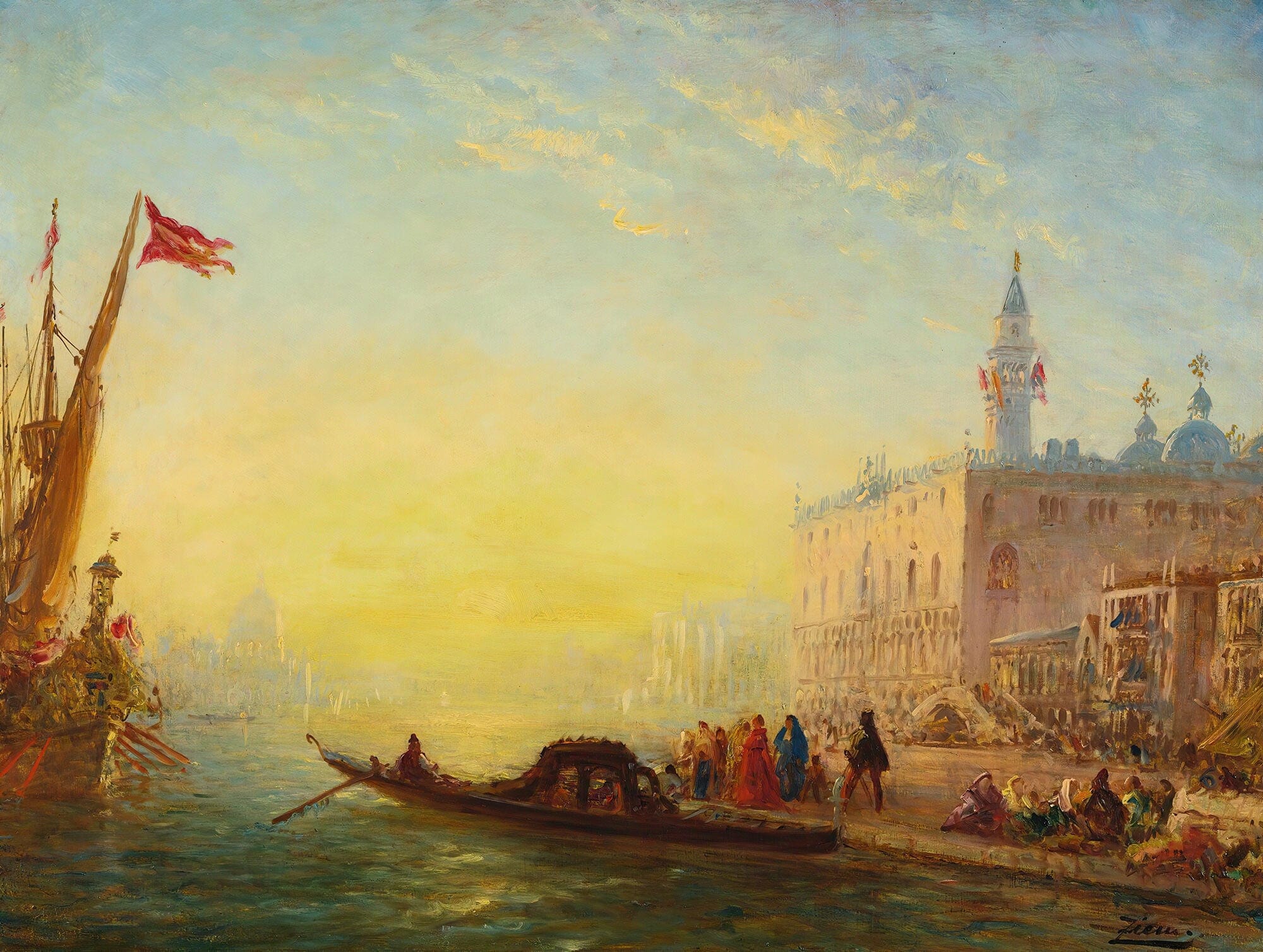 La Gondole Quai Des Esclavons by Felix Ziem - Image 2