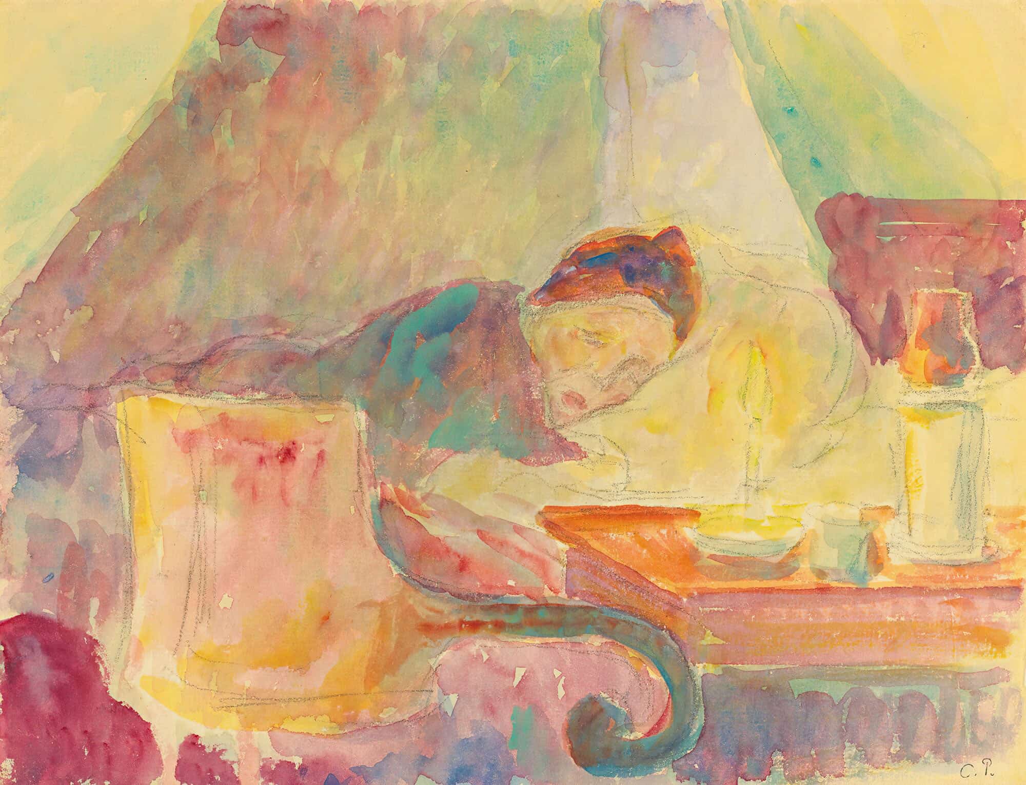 La Mere De Lartiste Au Lit by Camille Pissarro