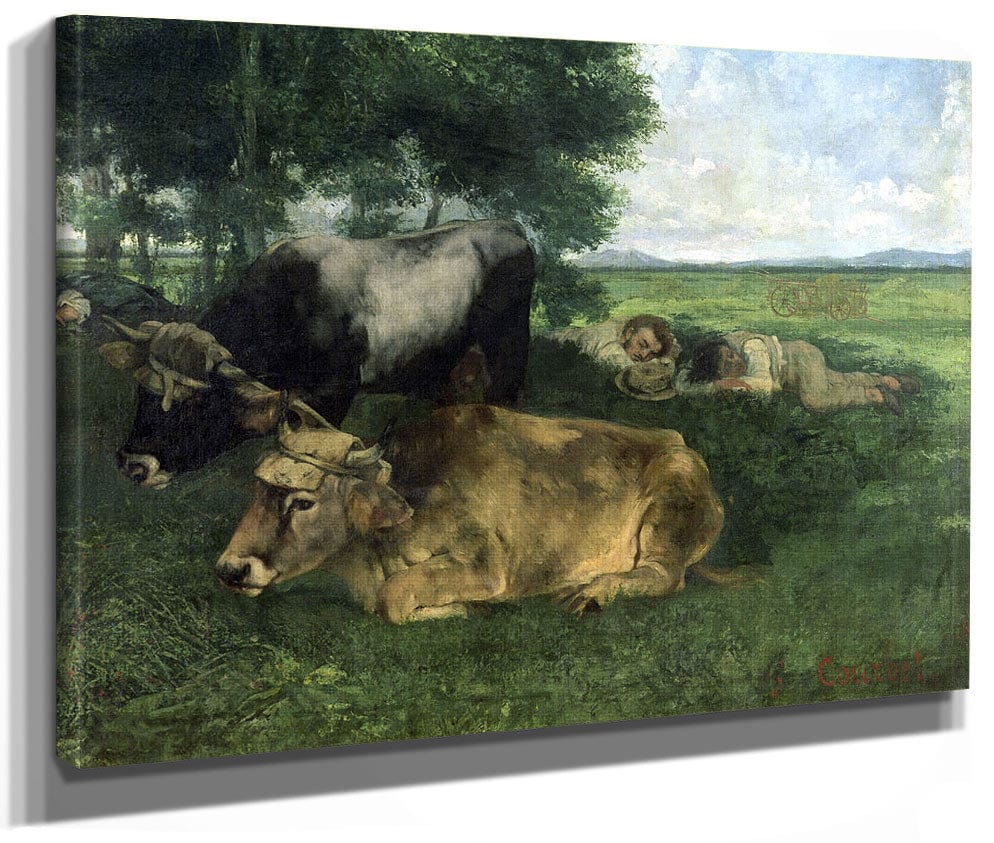 La Siesta Pendant La Saison Des Foins (And Detail Of Animals Sleeping Under A Tree) By Jean Desire Gustave Courbet