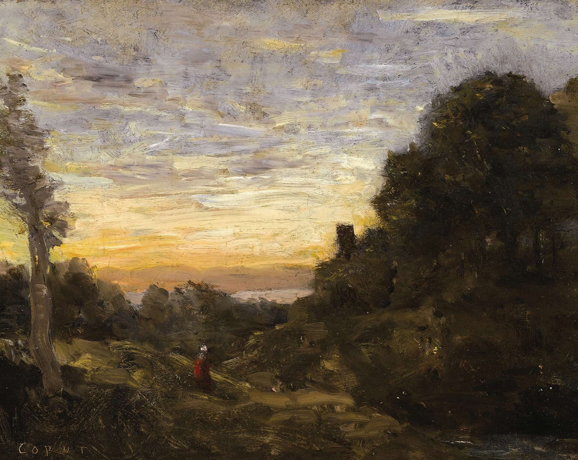La Tour Dans Les Arbres The Tower In The Trees by Jean Baptiste Camille Corot
