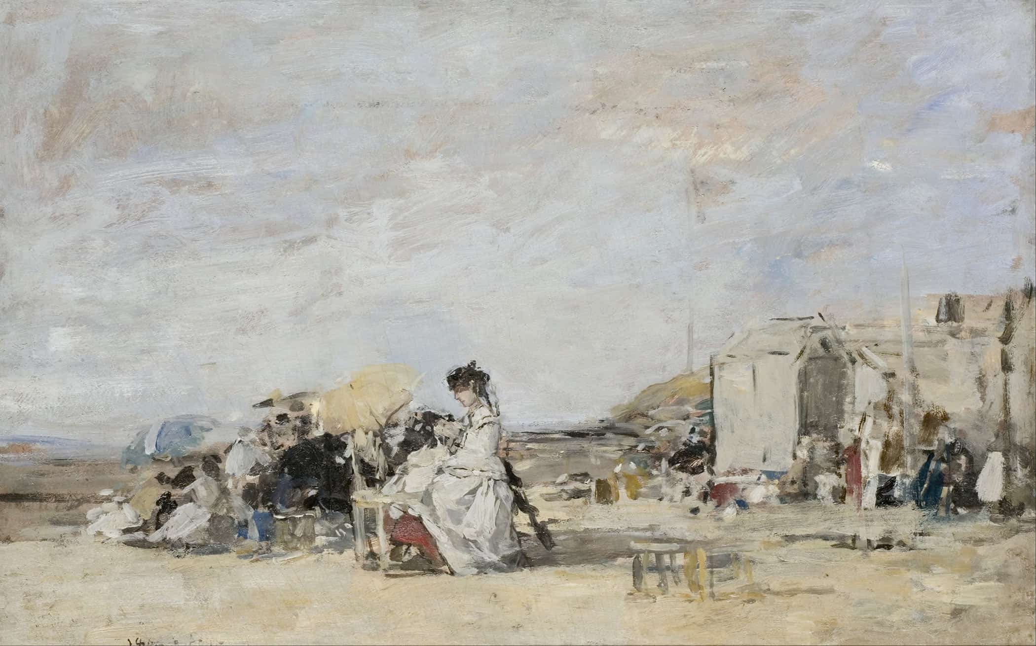 Lady In White On The Beach At Trouville by Eugene Boudin - Image 2