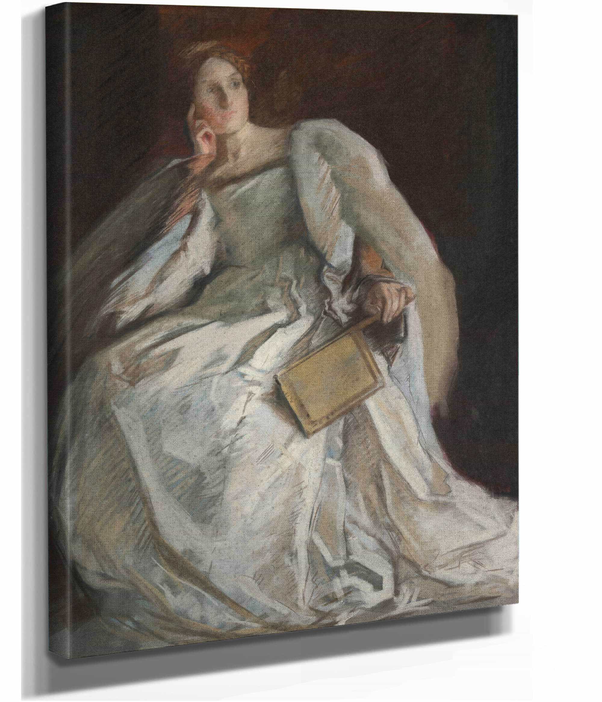 Lady In White Seated Right Hand To Chin Holding Fan by Edwin Austin Abbey - Image 2