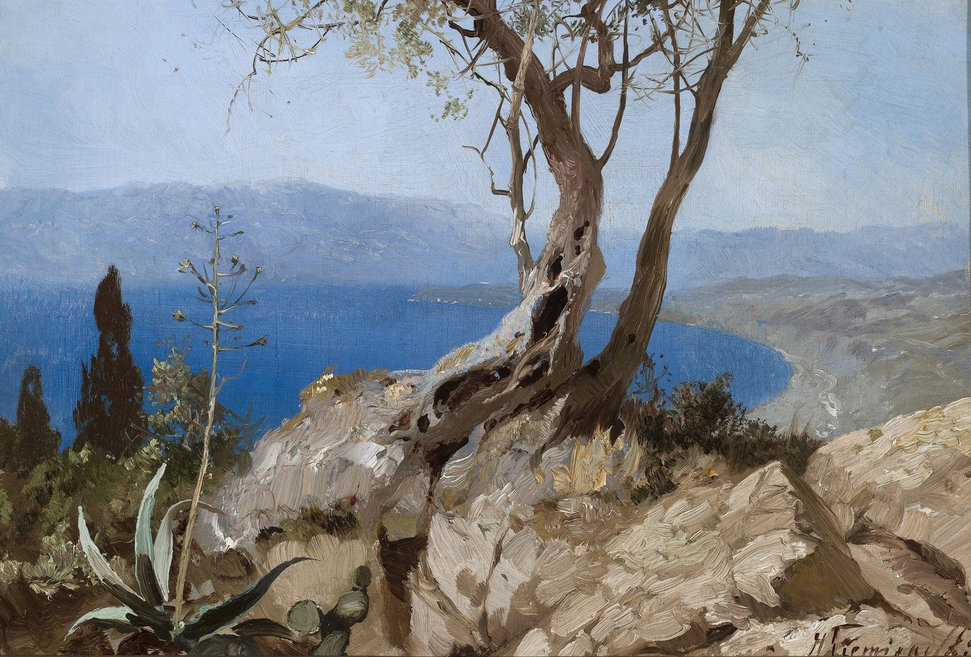 Lake View With Rocky Edge Harbour View With Rocky Edge C by Henryk Siemiradzki