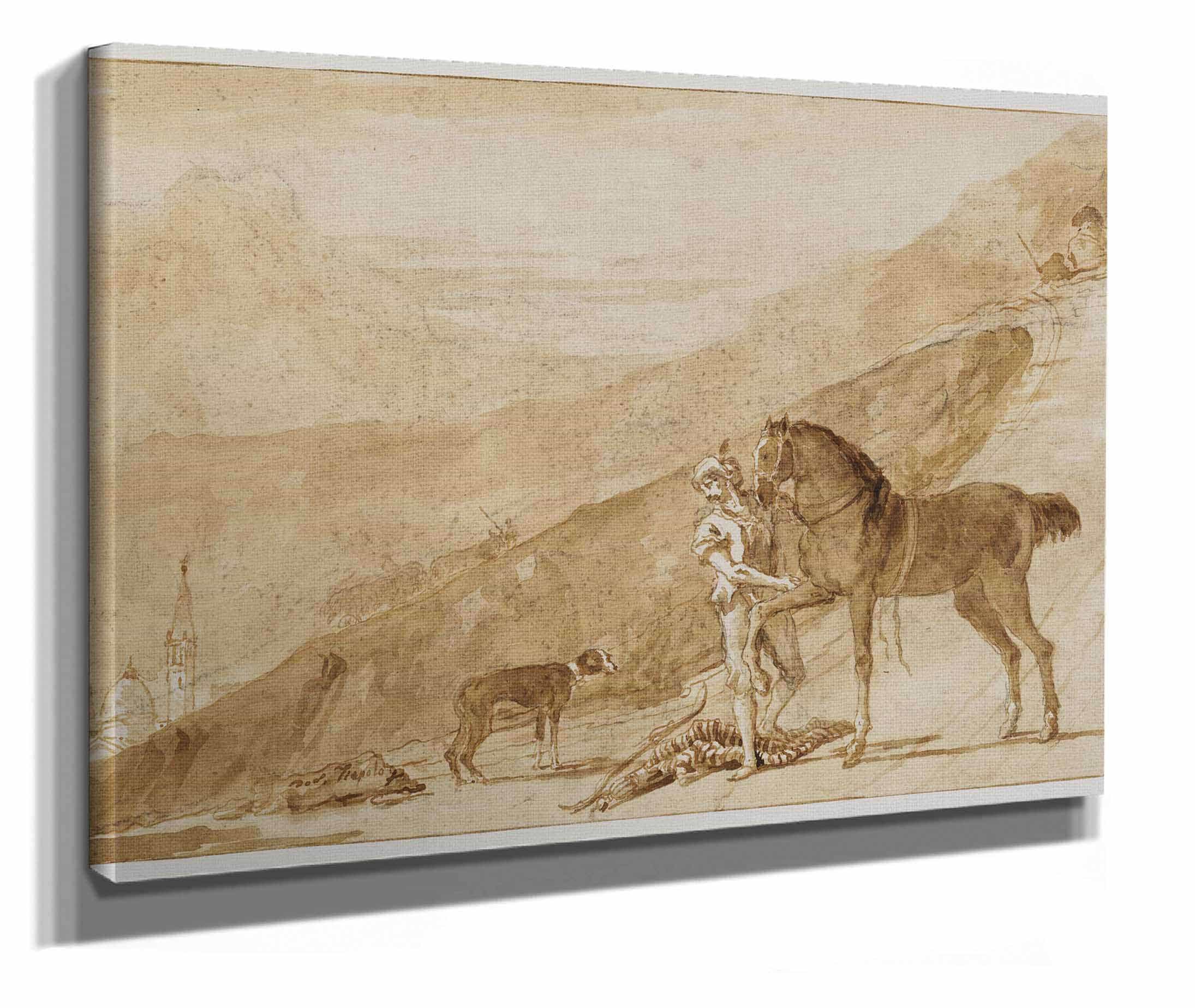 Landscape With A Horse Held By A Page After by Giovanni Domenico Tiepolo - Image 2