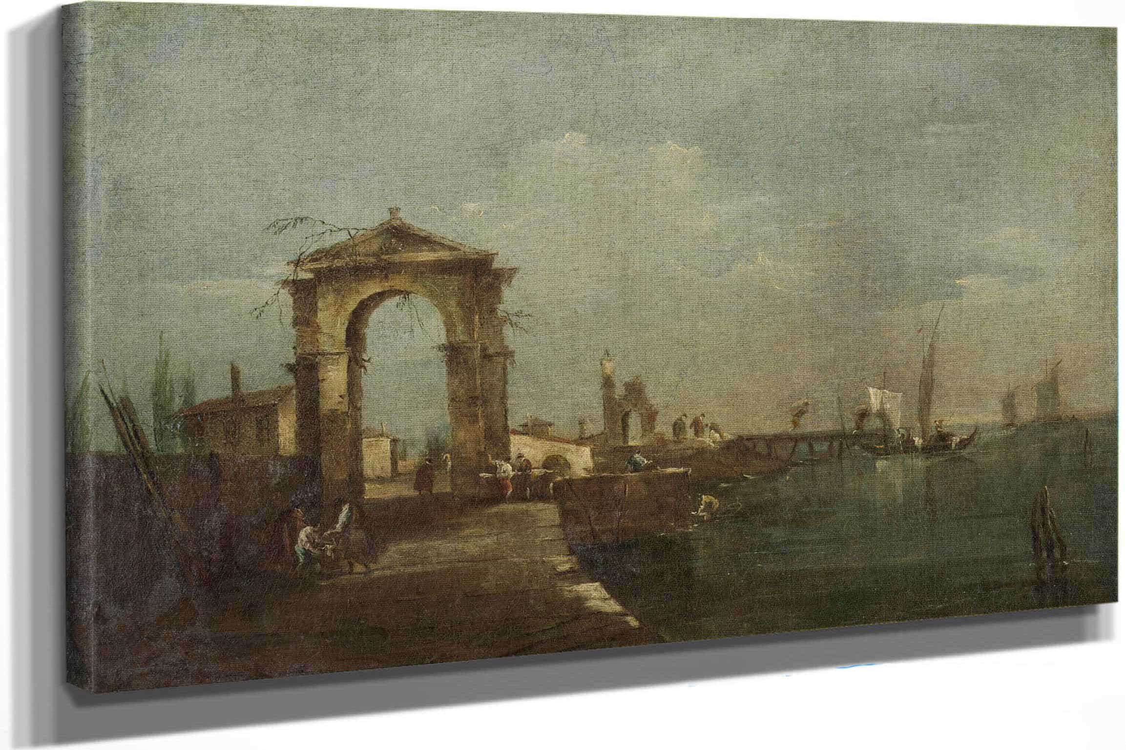 Landscape With A Quay And Ships On A Lake by Francesco Guardi