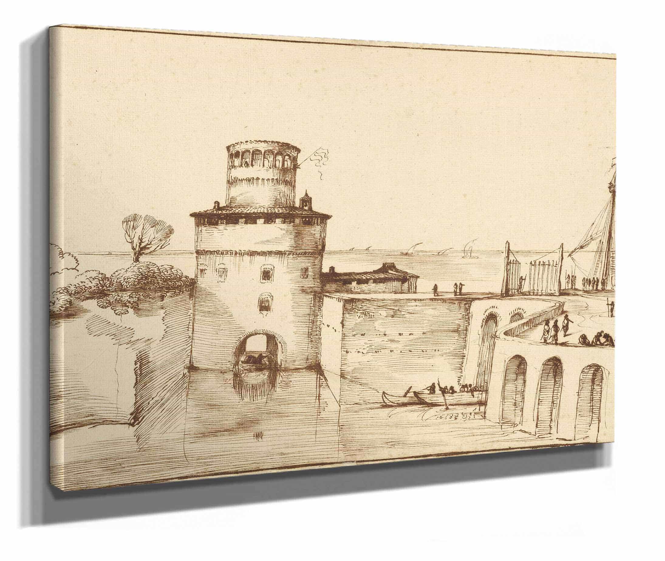 Landscape With A View Of A Fortified Port by Guercino - Image 2