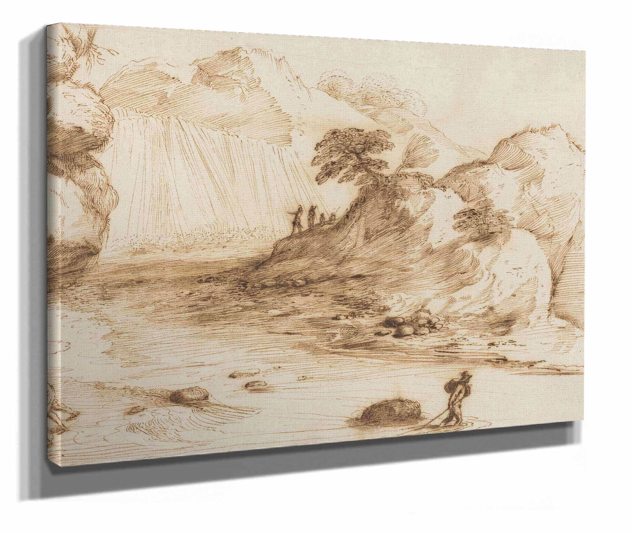 Landscape With A Waterfall by Guercino - Image 2
