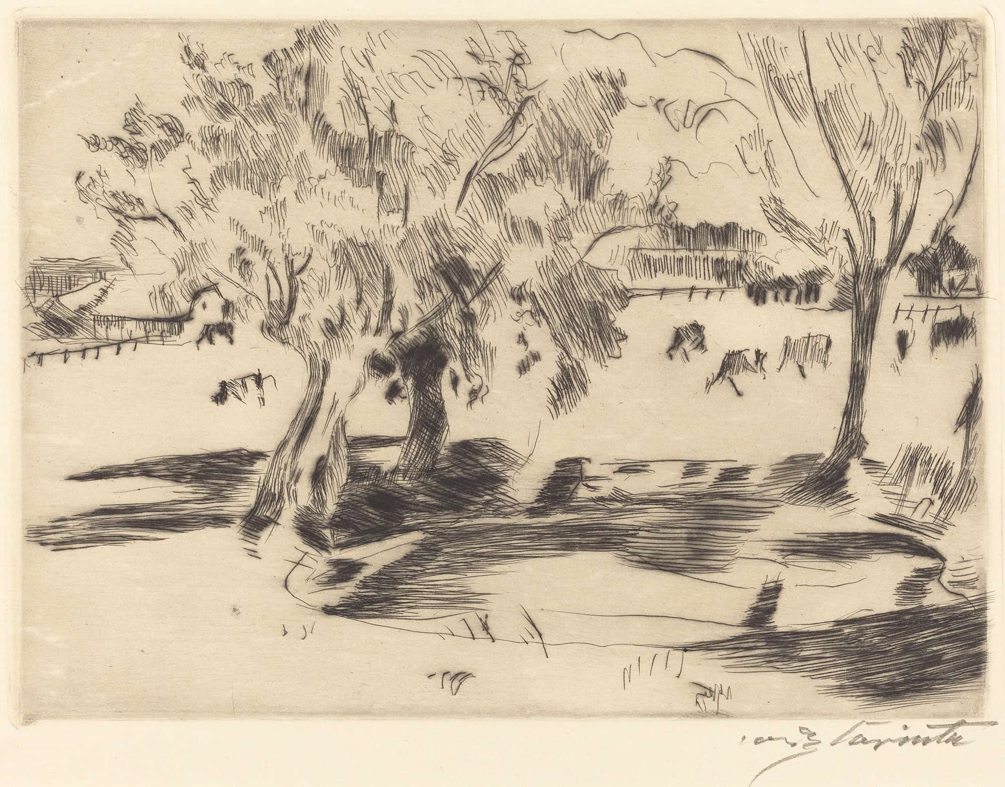Landscape With Cows Landschaft Mit Kuhen by Lovis Corinth