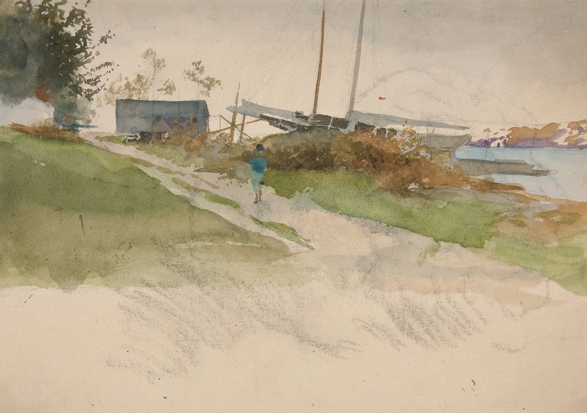 Landscape With Figure Walking Along A Path Water In Distance by Edwin Austin Abbey - Image 2