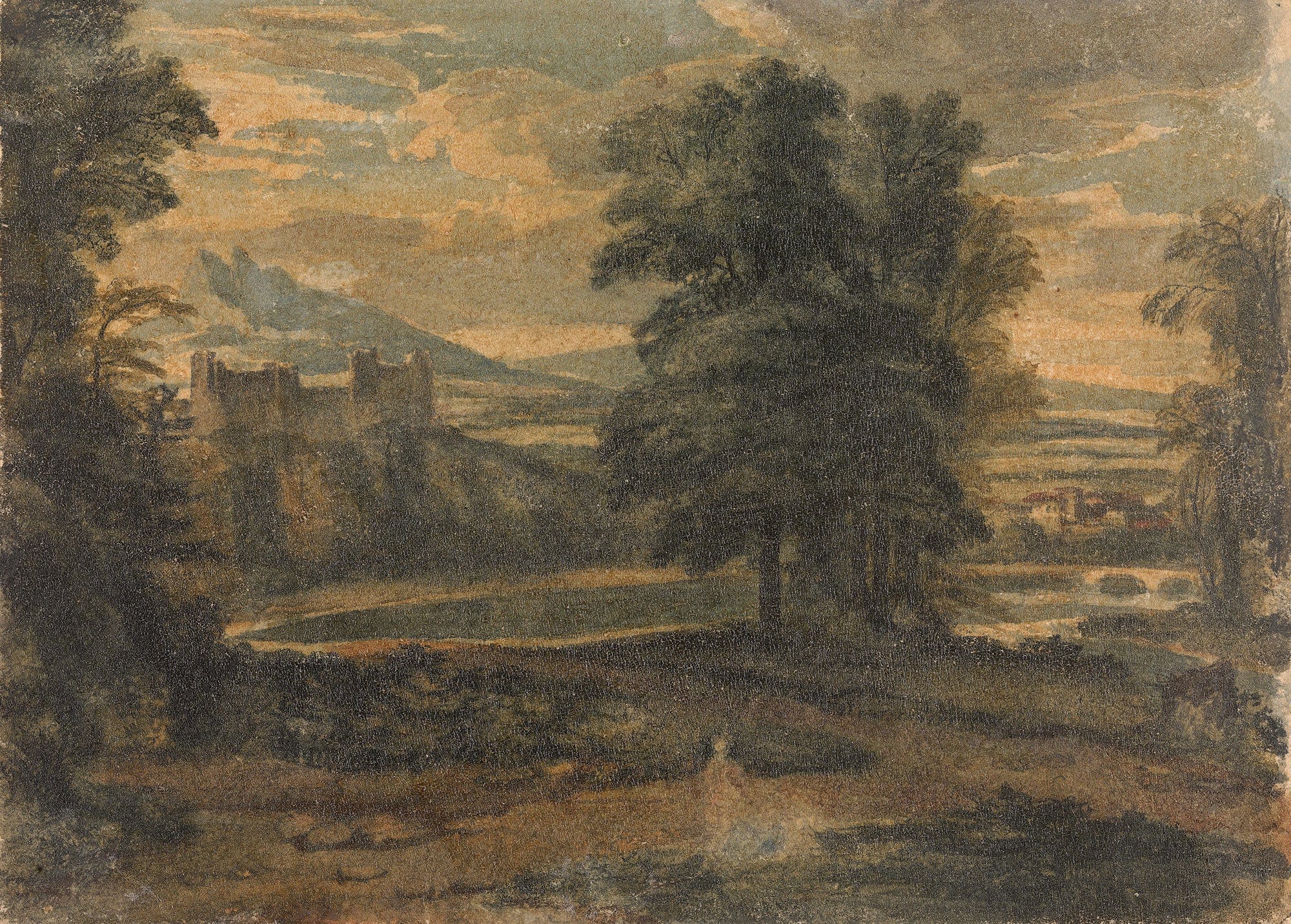 Landscape With Mountains Castle Trees And Lake by Thomas Sully