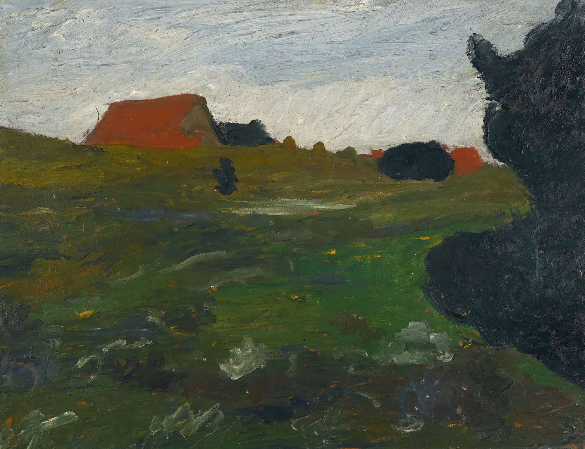 Landschaft Mit Busch Und Roten Hausern Landscape With Shrubs And Red Houses by Paula Modersohn Becker