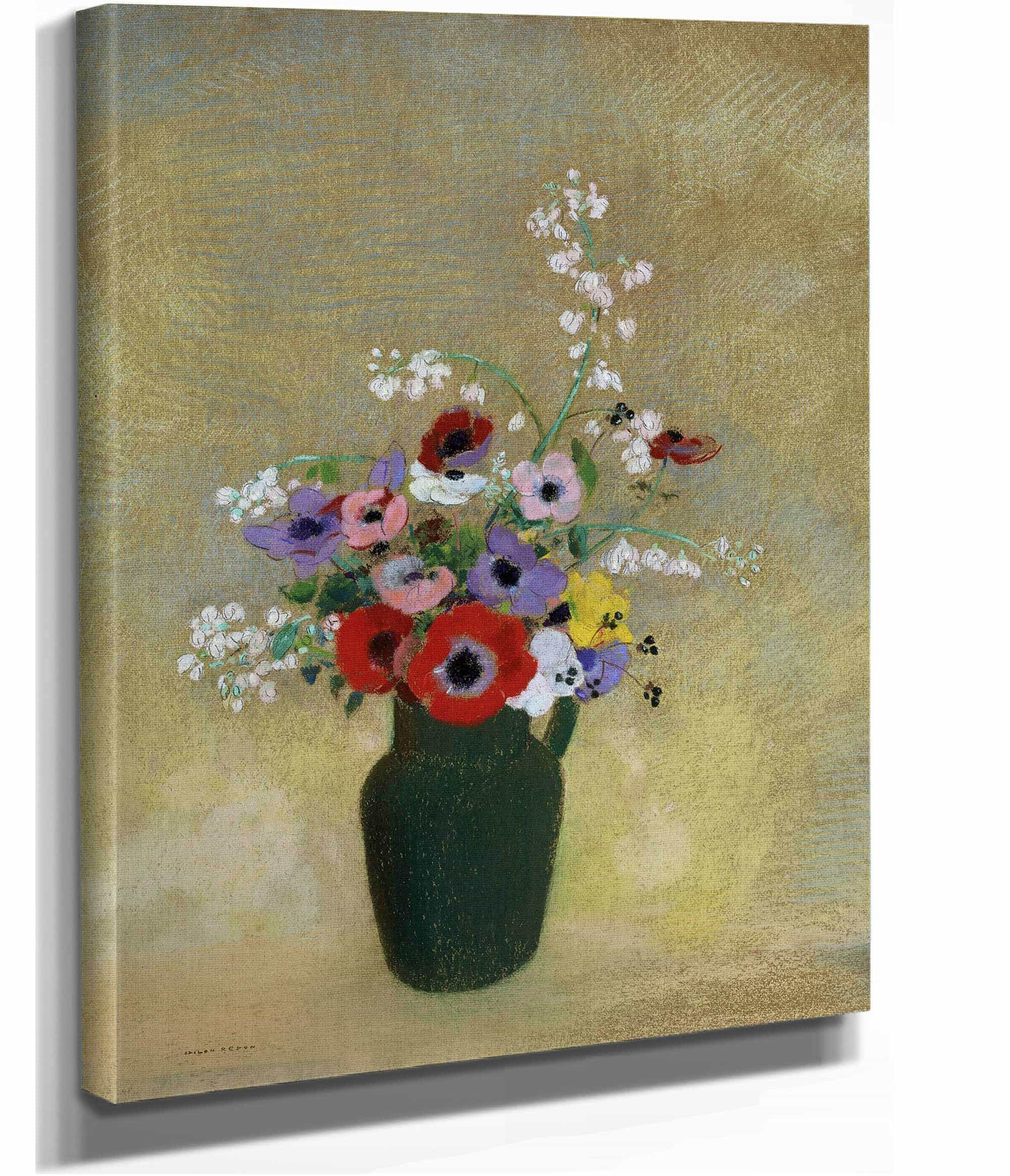 Large Green Vase With Mixed Flowers by Odilon Redon - Image 2
