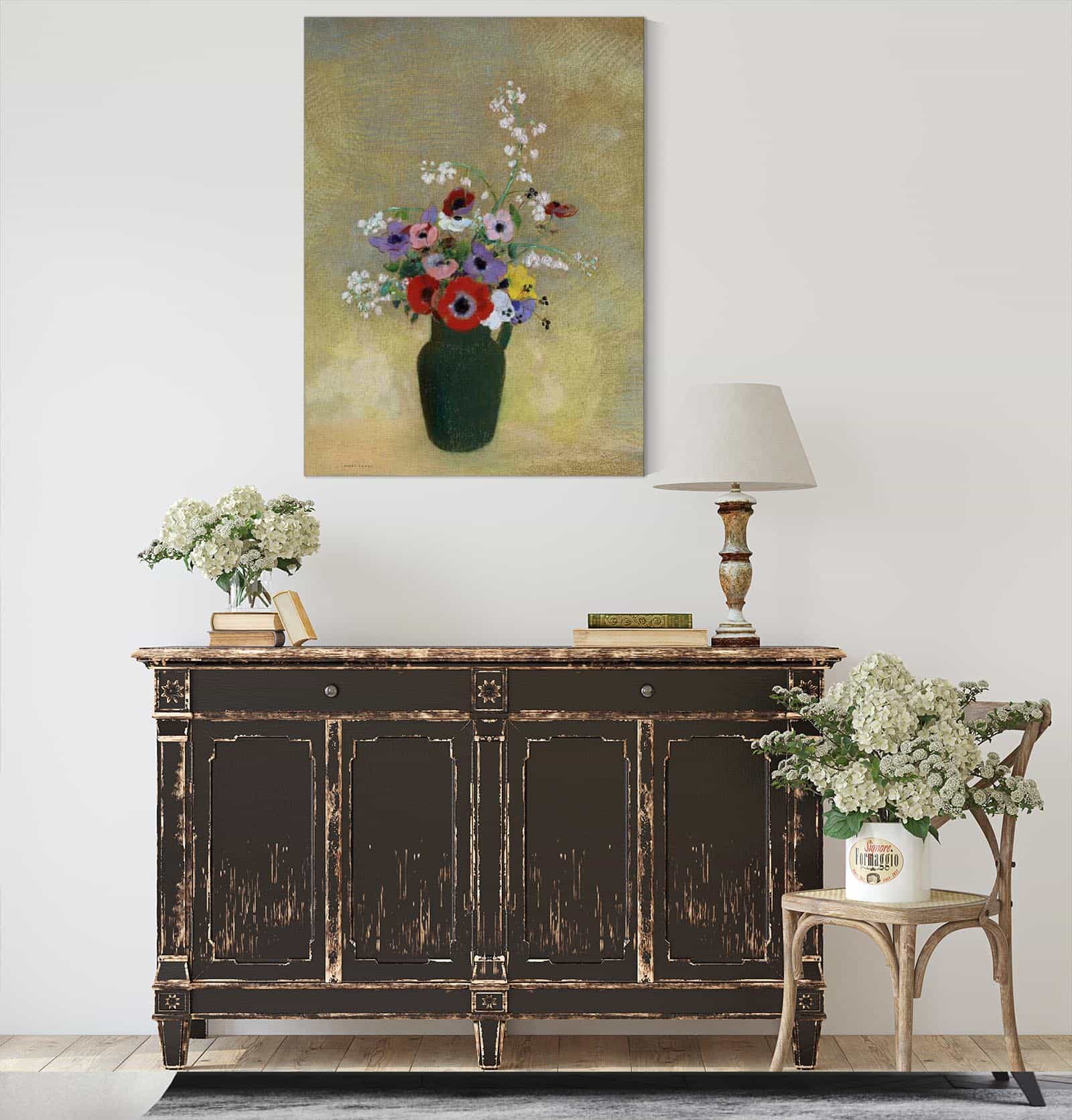 Large Green Vase With Mixed Flowers by Odilon Redon - Image 4