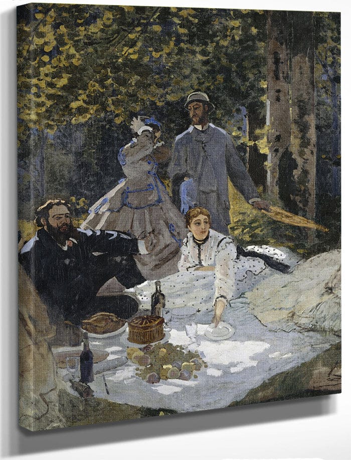 Le Dejeuner Sur L'herbe, A Chailly. Portrait Bazille Au Centre Camille Doncieux ; Courbet A Gauche By Claude Monet