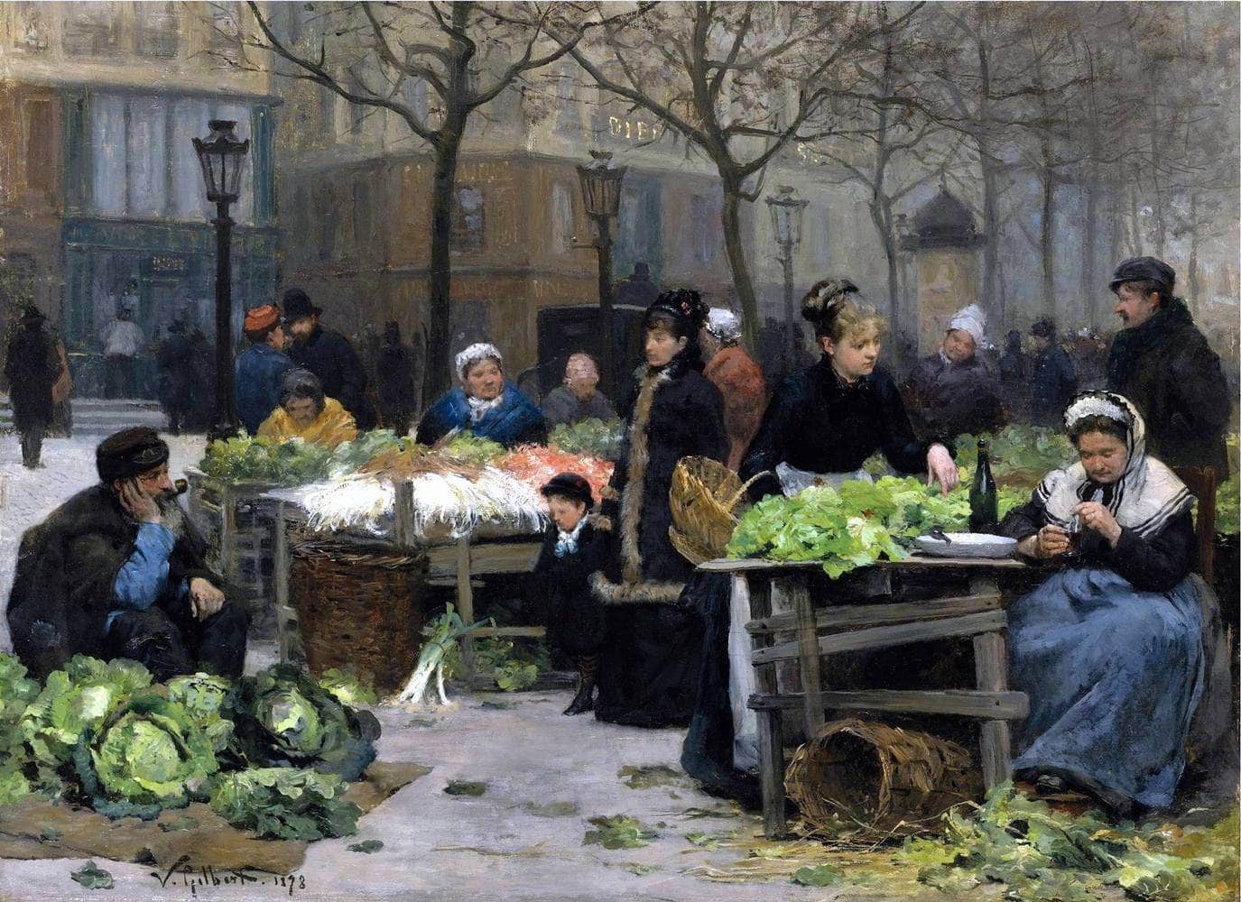 Le Marche Aux Legumes, Paris Painting Victor Gilbert Canvas Art - Image 5