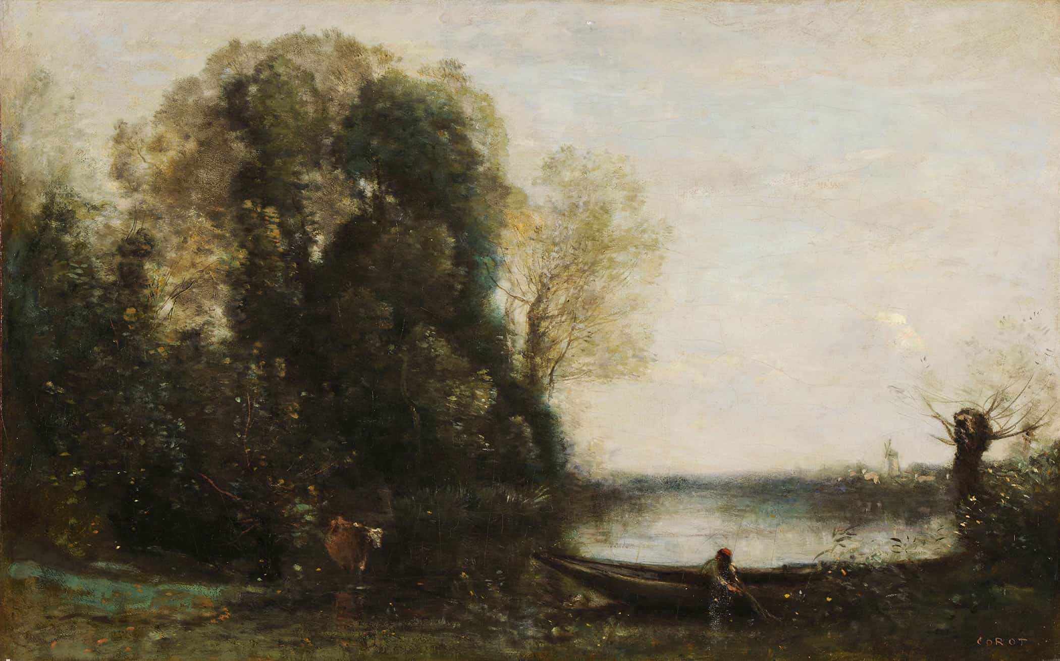Le Pecheur En Barque A La Rive by Jean Baptiste Camille Corot - Image 2
