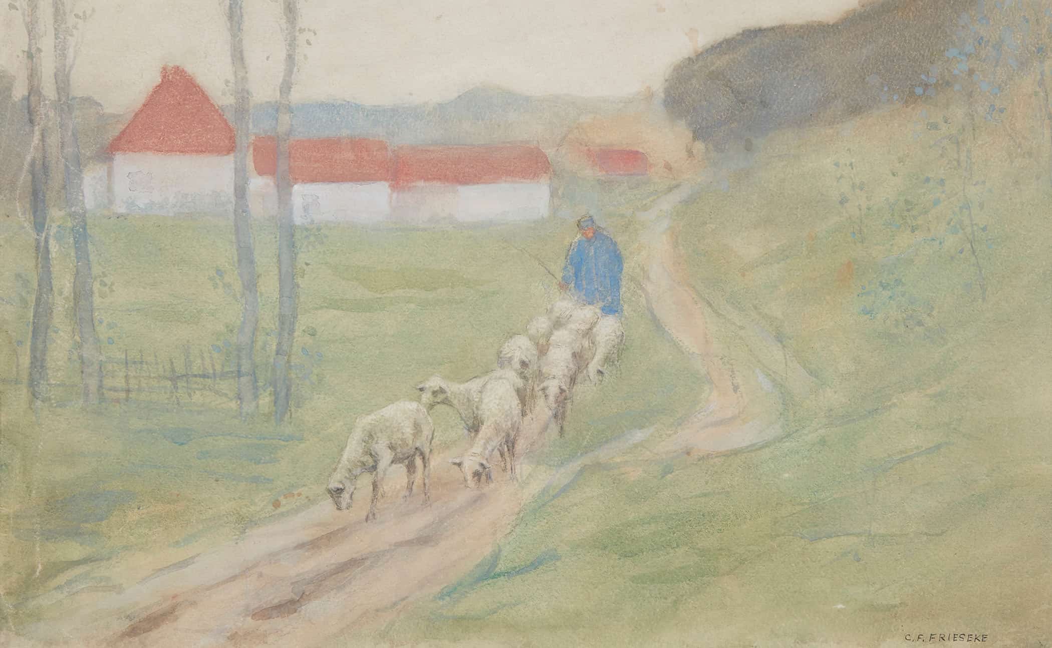 Leading The Sheep by Frederick Carl Frieseke - Image 2