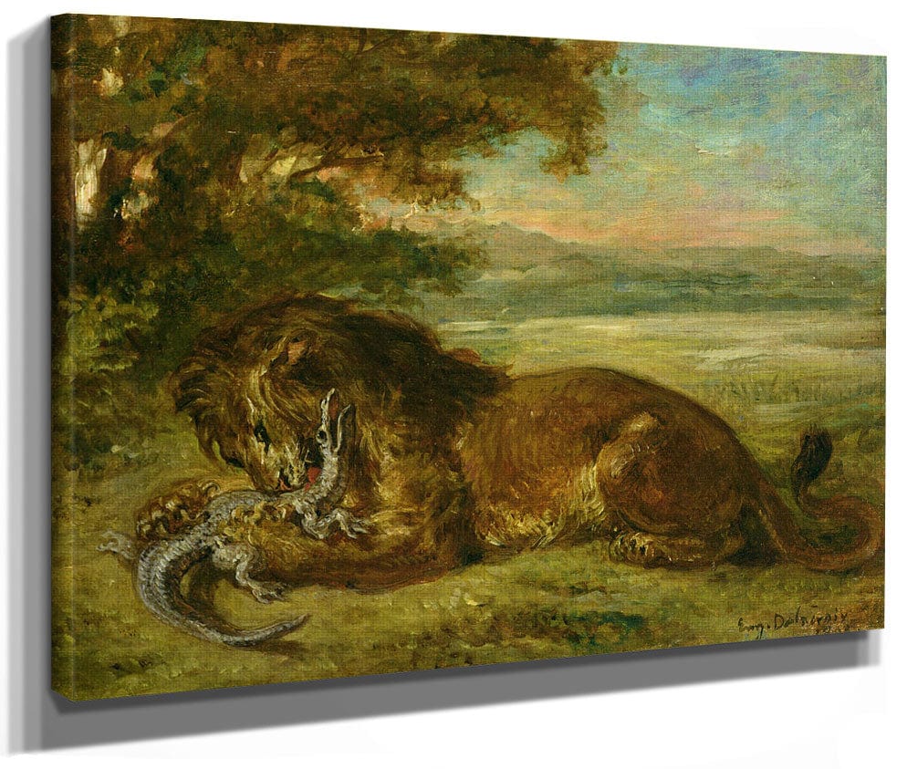 Lion And Alligator By Ferdinand Victor Eugene Delacroix