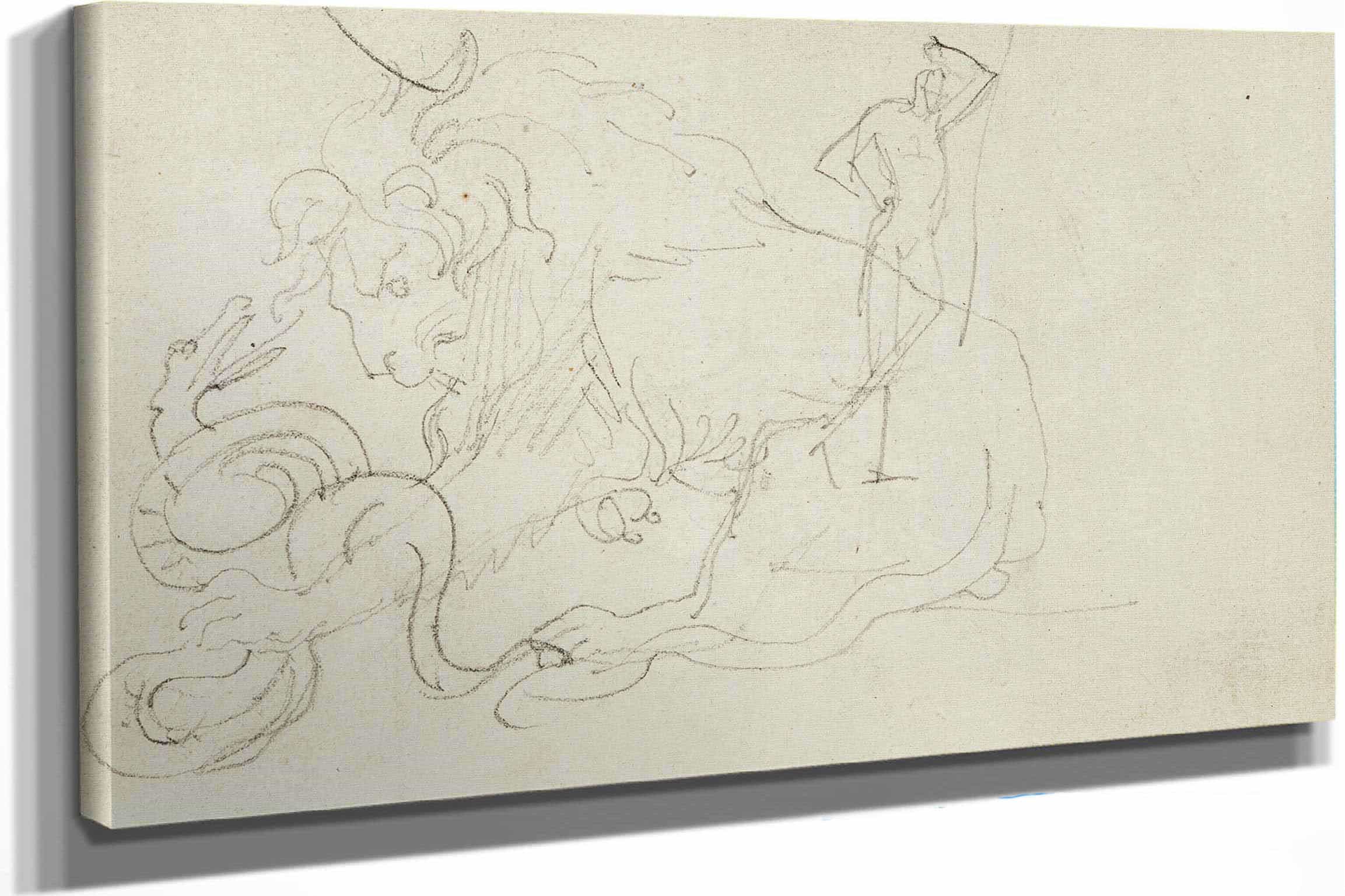 Lion Attacking A Snake Over Nude Figure Study by Theodore Gericault