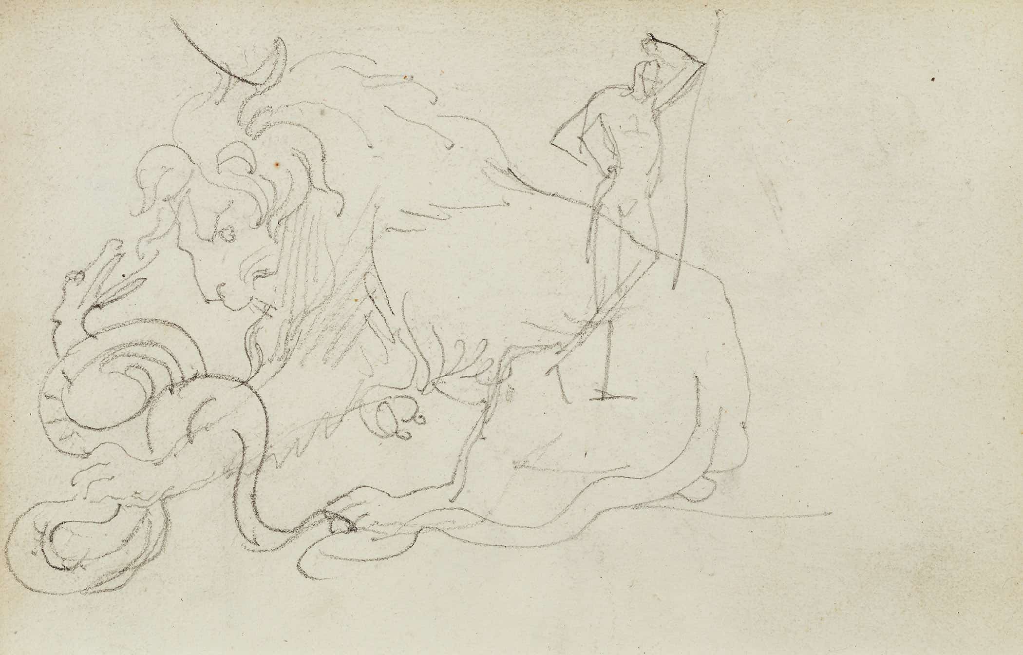 Lion Attacking A Snake Over Nude Figure Study by Theodore Gericault - Image 2