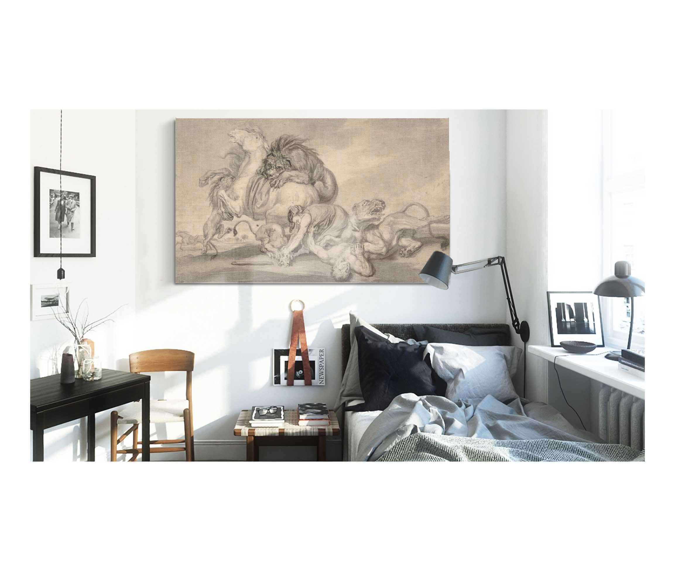 Lions Attacking Two Men And A Horse   by James Ward - Image 3