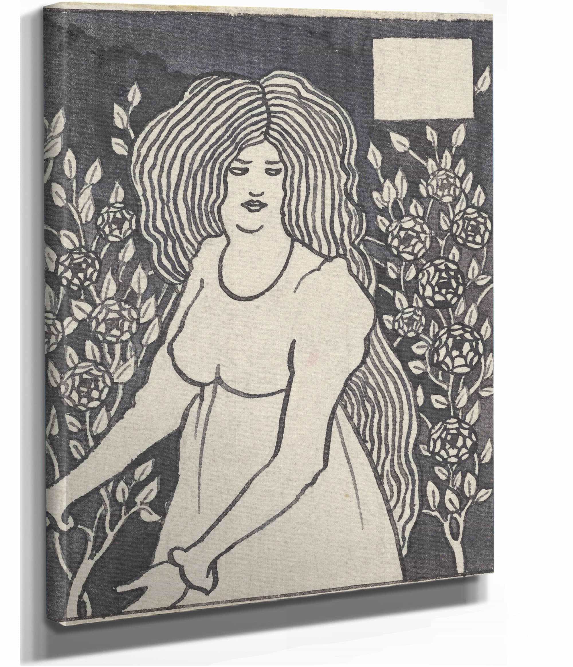 Long Haired Woman In Front Of Tall Rosebushes by Aubrey Vincent Beardsley - Image 2