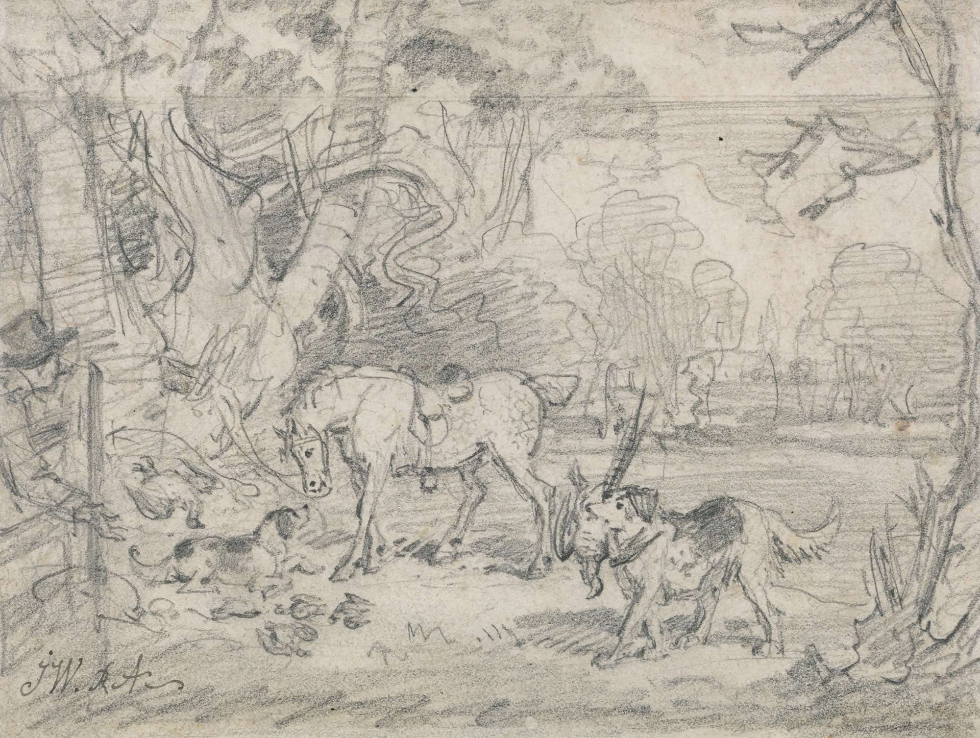 Lord Southamptons Shooting Pony With Sailor His Retriever And Rover His Spaniel by James Ward