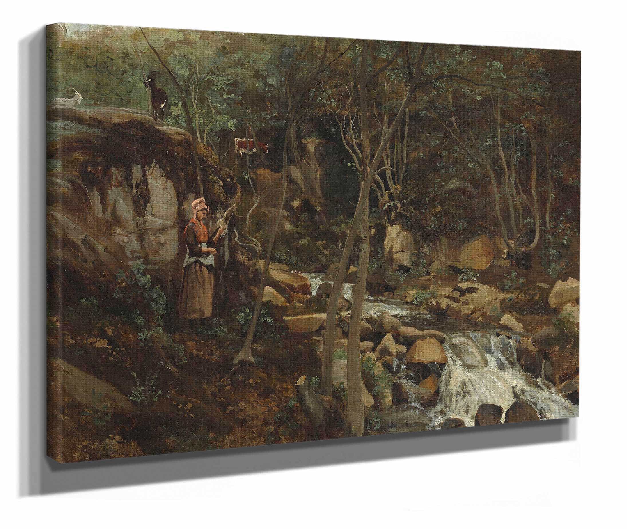 Lormes Un Torrent Avec Une Chevriere Debout Filant by Jean Baptiste Camille Corot - Image 2
