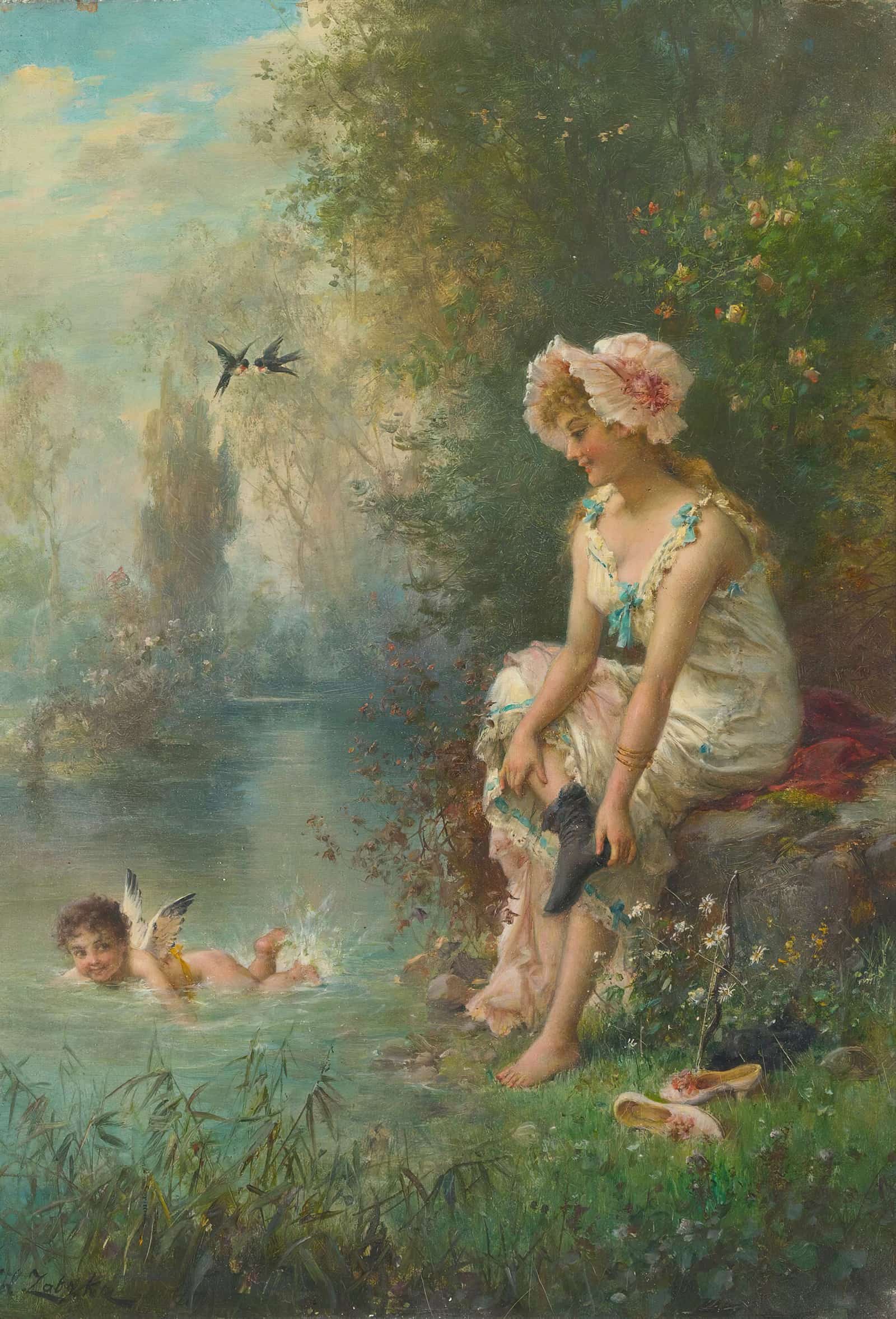 Love By The Rivers Edge by Hans Zatzka