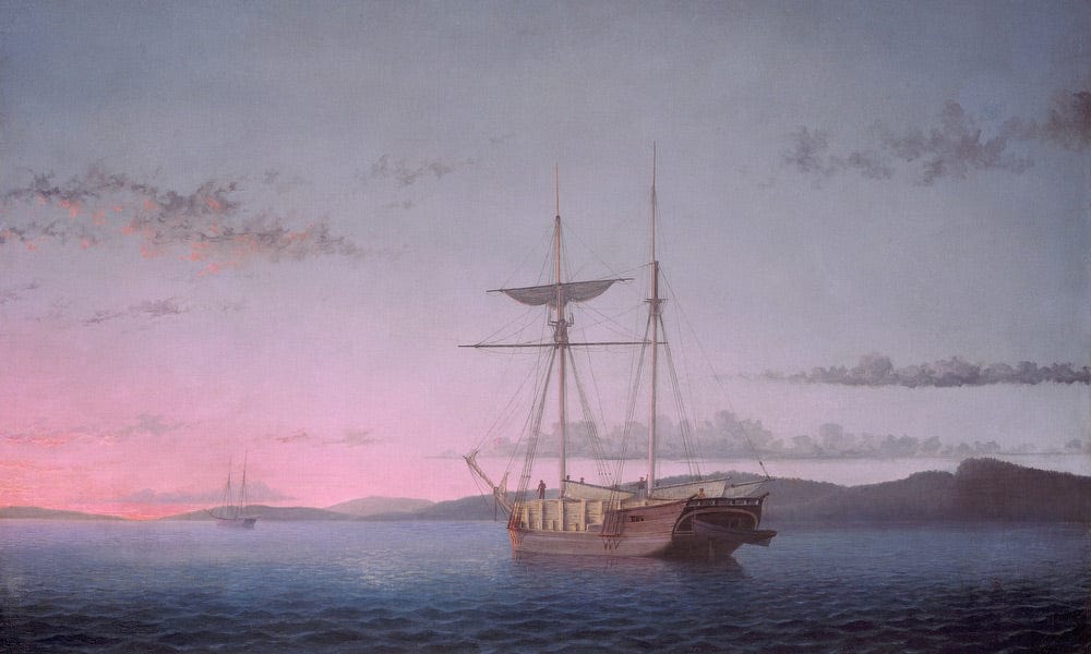 Lumber Schooners At Evening On Penobscot Bay (1863) By Fitz Henry Lane - Image 5