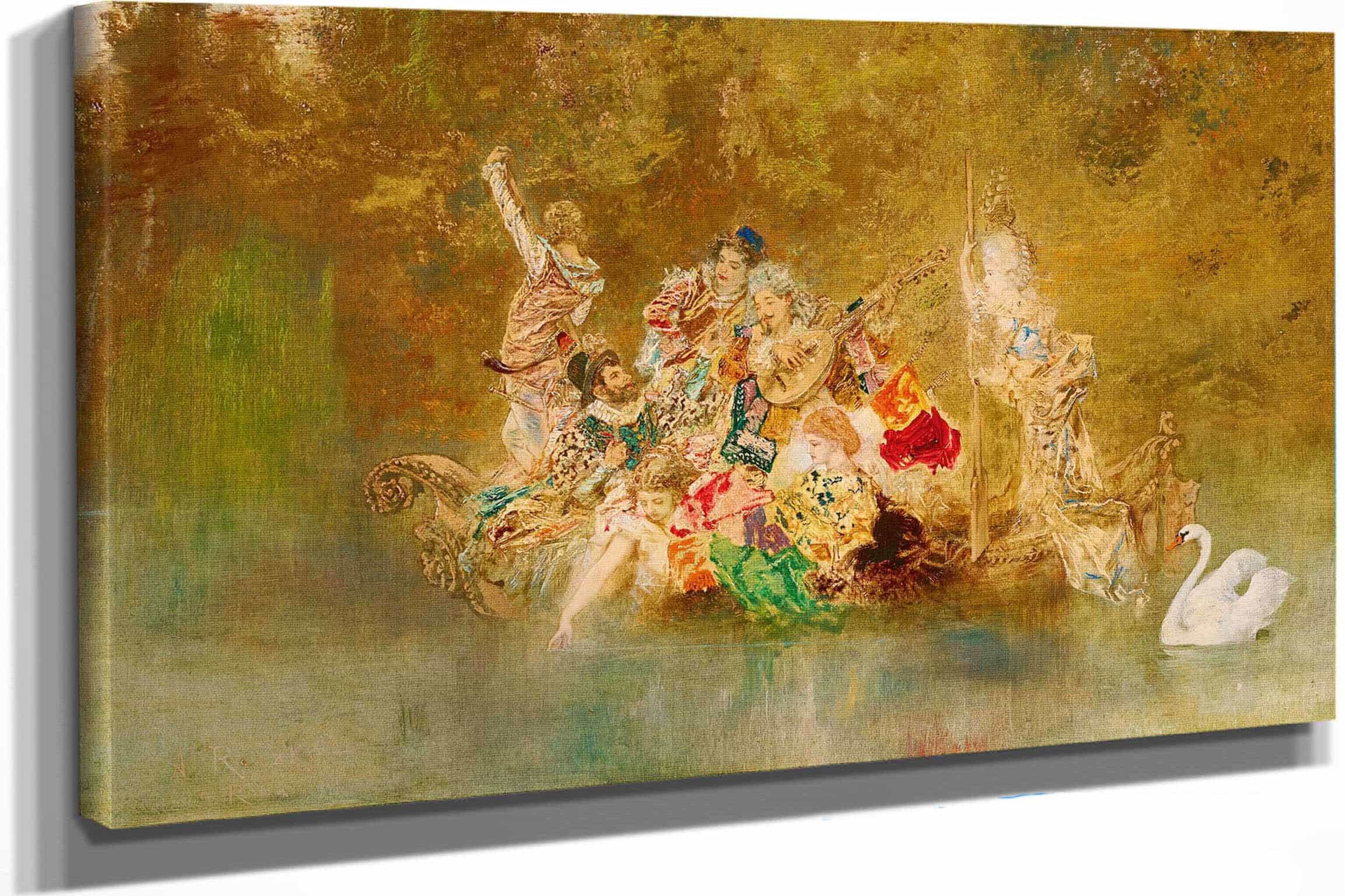 Lustige Gesellschaft In Einer Gondel by Anton Romako