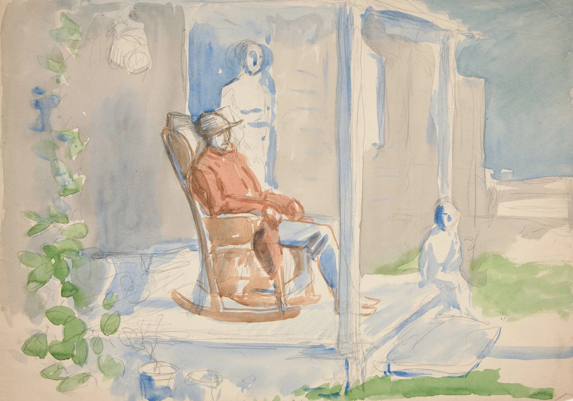 Man In Rocking Chair On Front Porch With His Wife And Child by Edwin Austin Abbey - Image 2