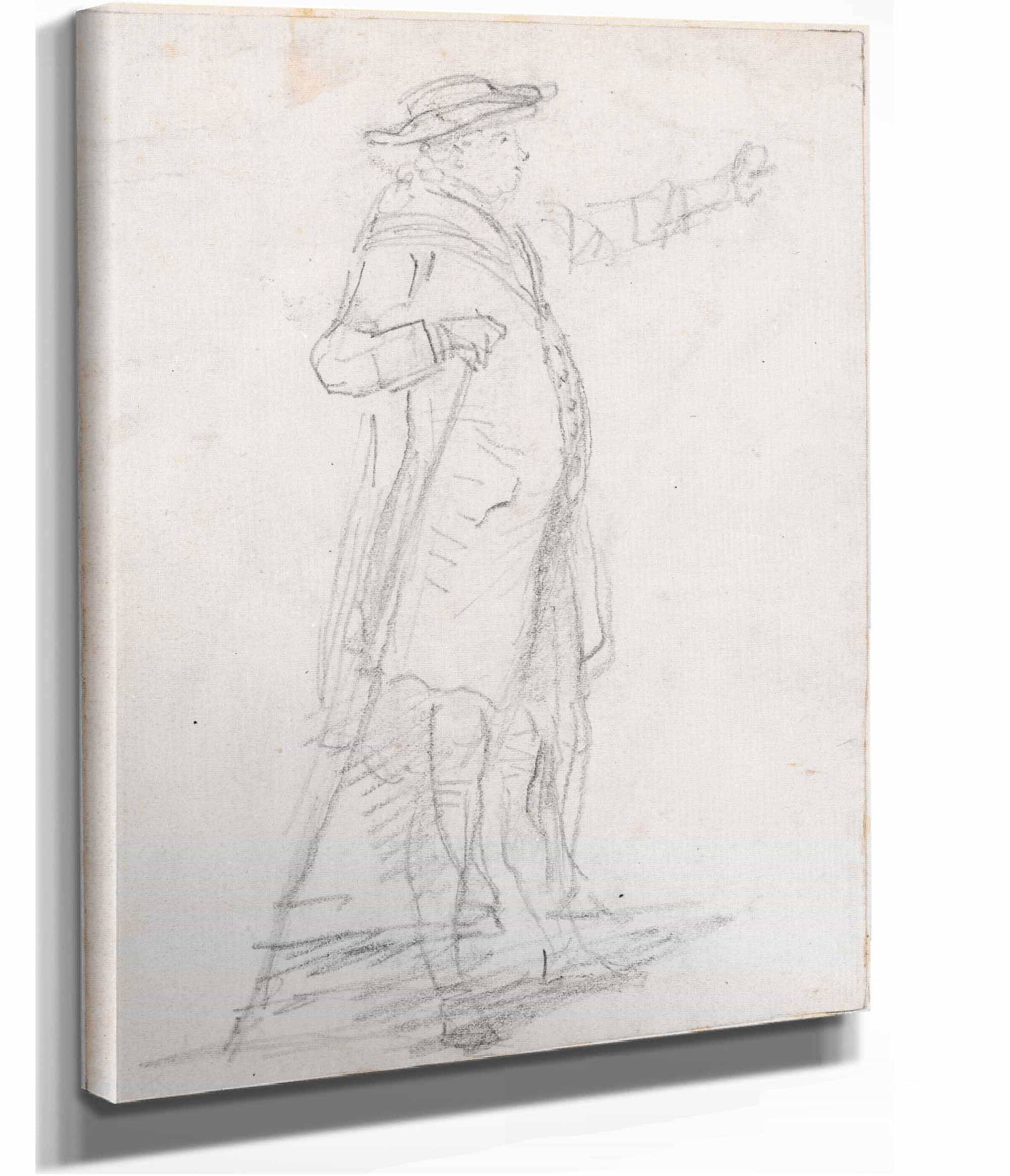 Man With A Walking Stick Seen In Profile Recto Probably C by Hubert Robert - Image 2