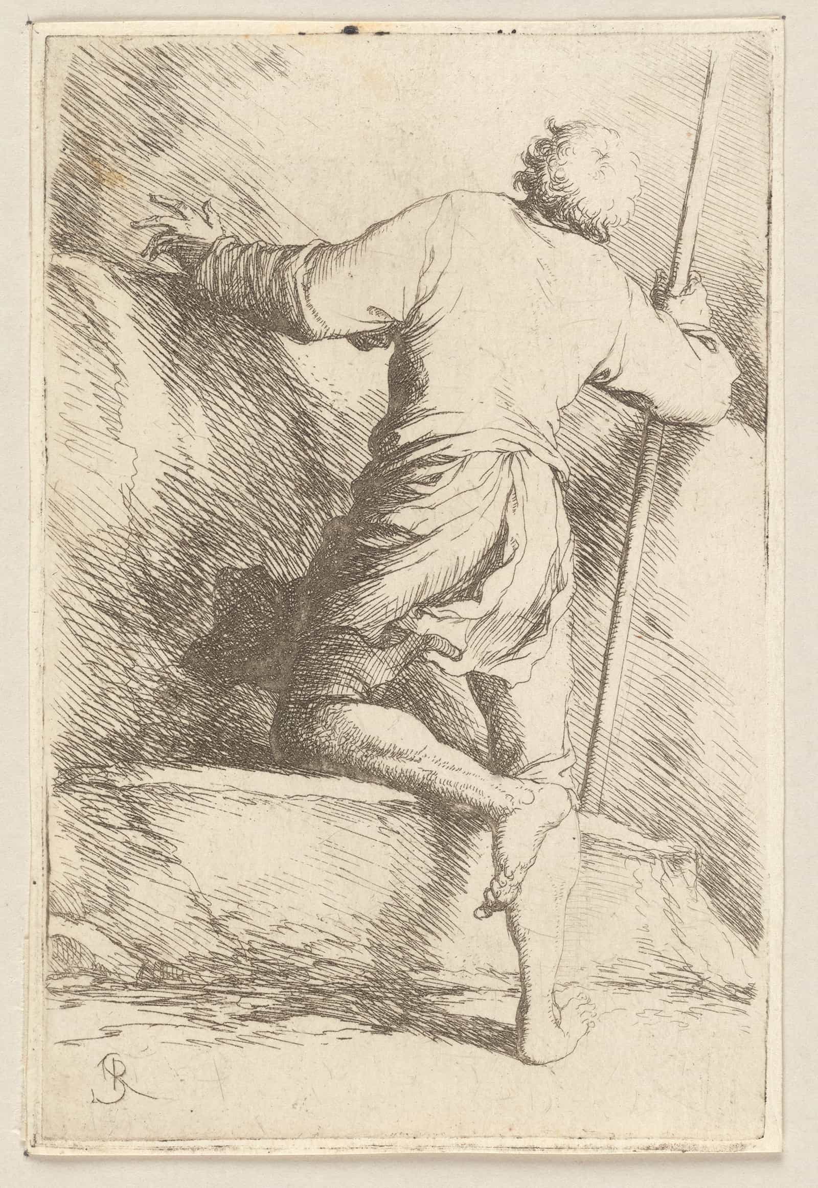 Man With Staff Seen From Behind by Salvator Rosa