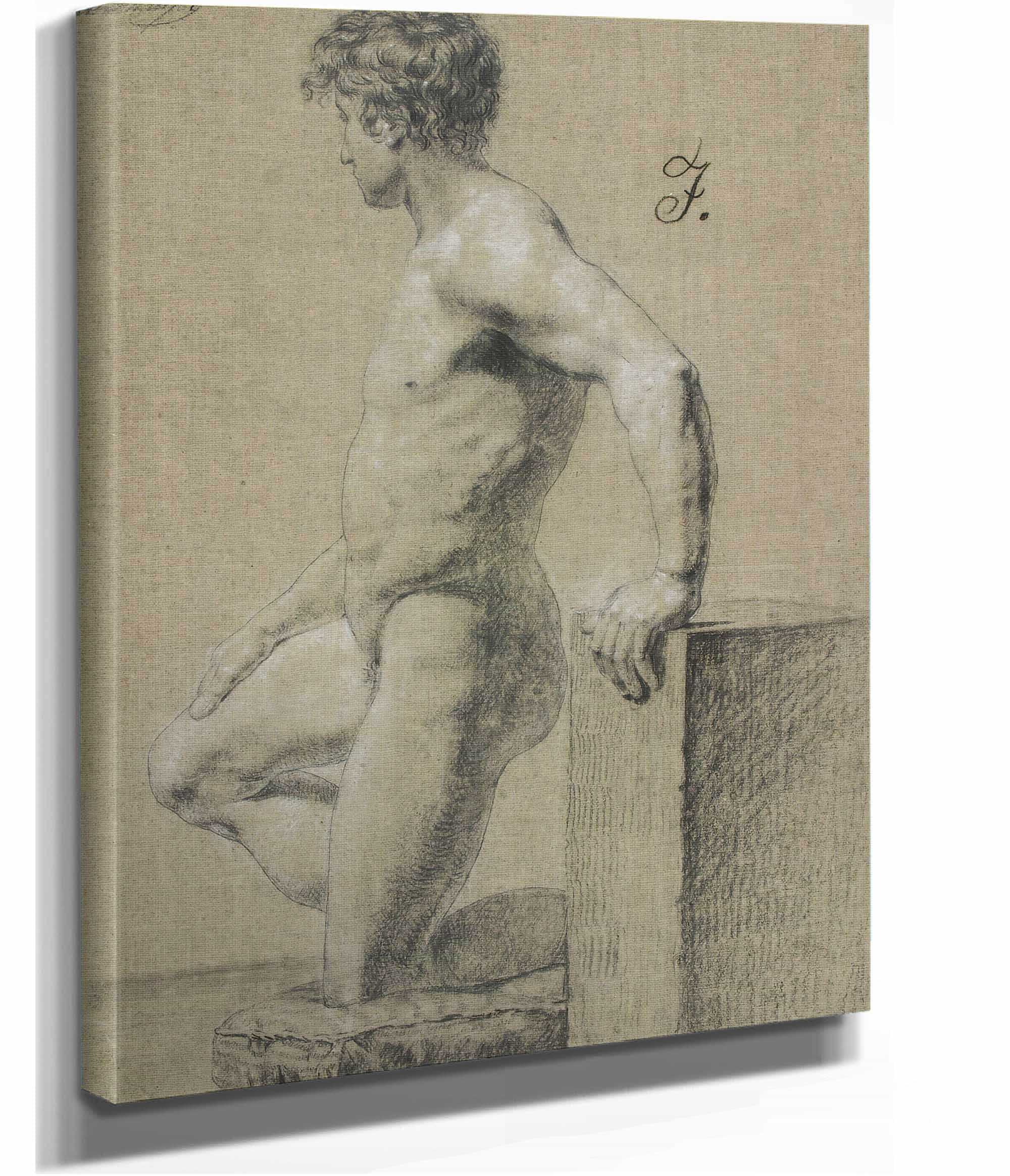 Mandlig Knaelende Modelfigur Profil Til Venstre by Christoffer Wilhelm Eckersberg - Image 2