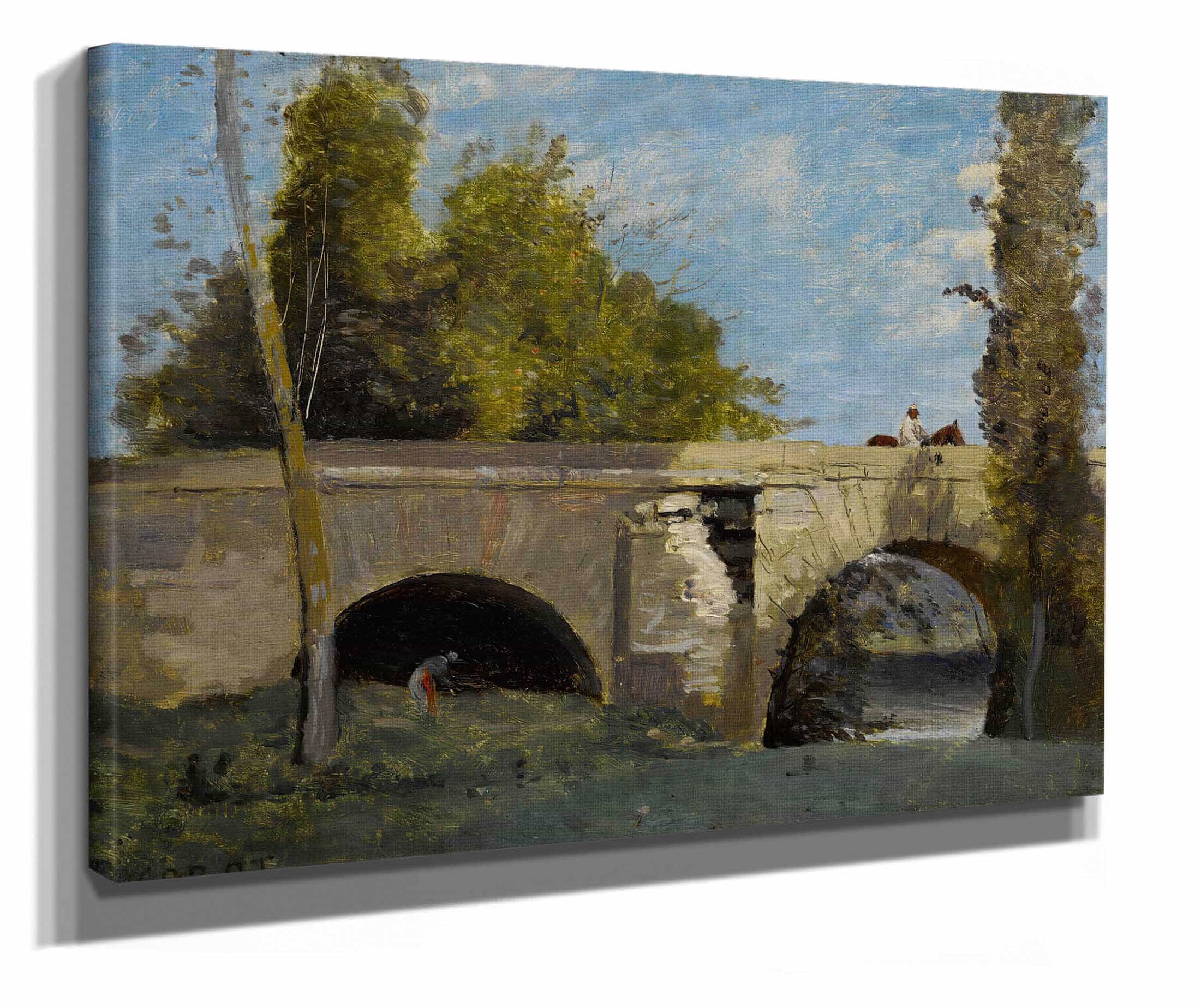Mantes Deux Arches Du Pont Avec Un Cavalier by Jean Baptiste Camille Corot - Image 2