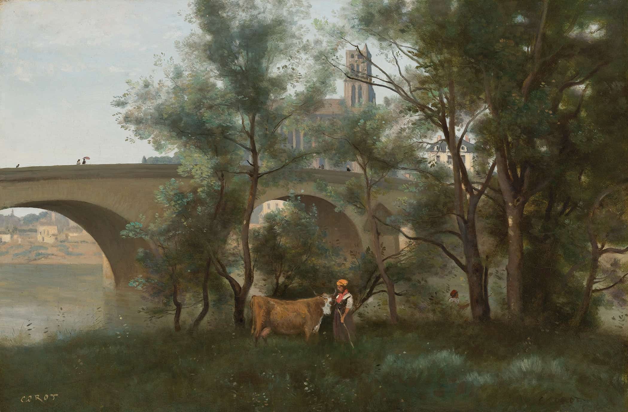 Mantes Les Bords De La Seine Au Pied Du Pont by Jean Baptiste Camille Corot - Image 2