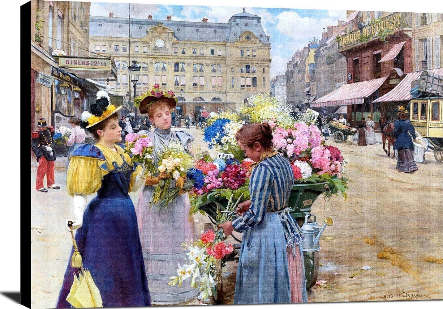 Marchand De Fleurs, La Rue Du Havre, Paris Painting Louis De Schryver Canvas Art - Image 2