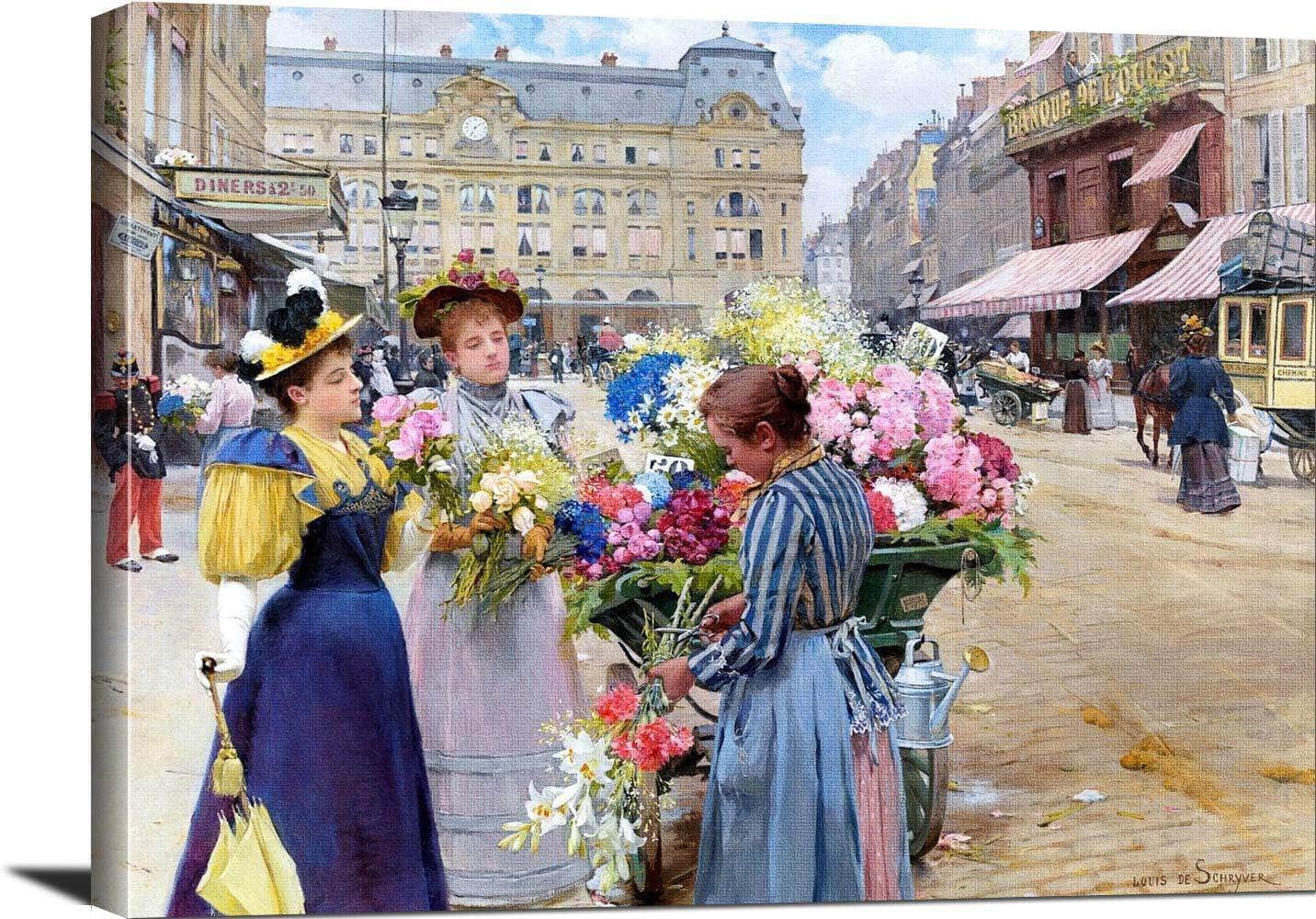 Marchand De Fleurs, La Rue Du Havre, Paris Painting Louis De Schryver Canvas Art - Image 3