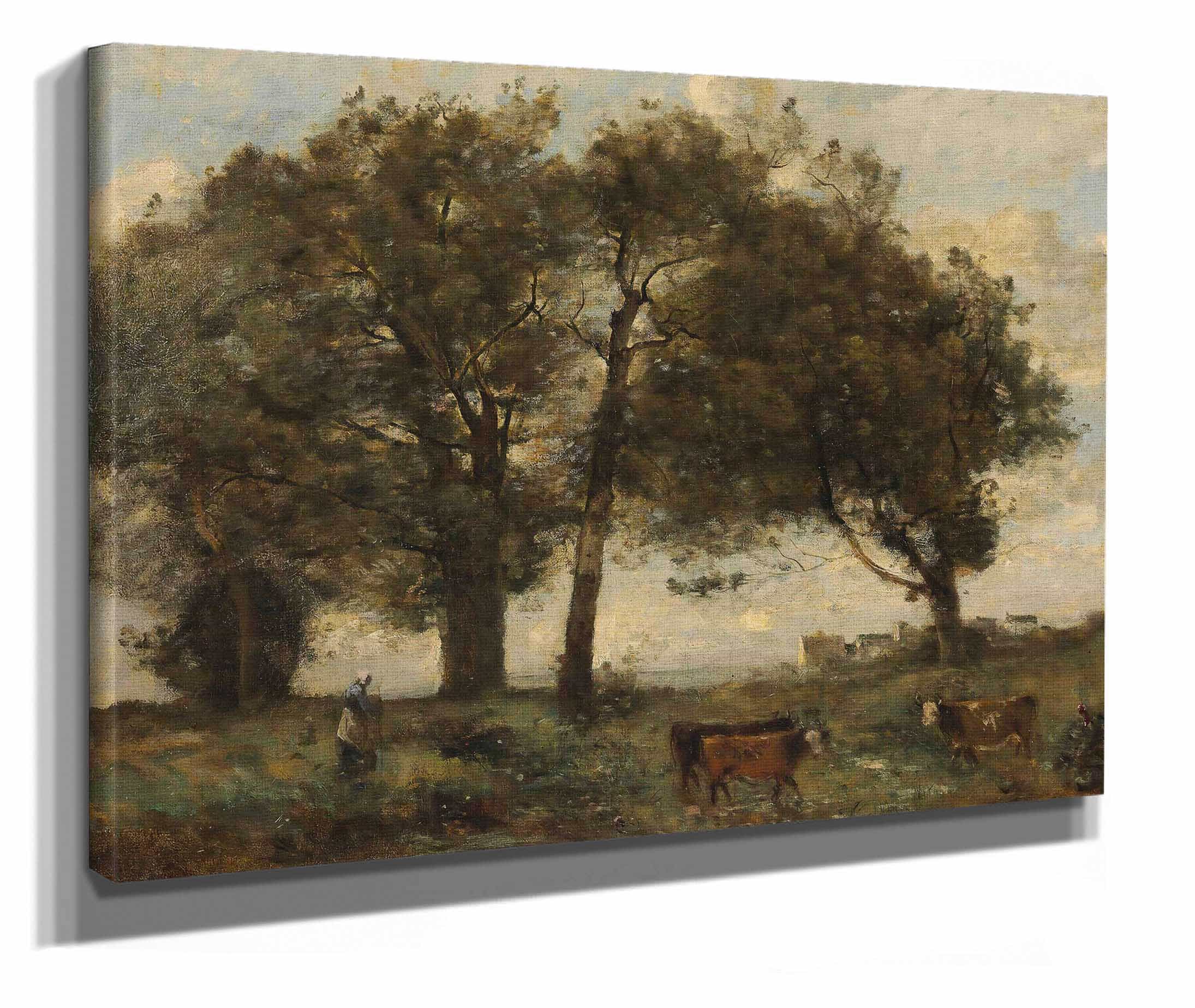 Marecages Boisee Avec Trois Vaches by Jean Baptiste Camille Corot - Image 2