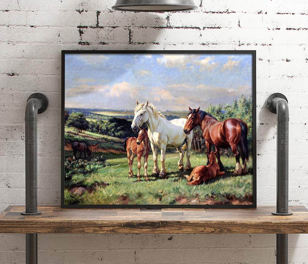 Mares And Foals In A Rolling English Country Painting Wright Barker Canvas Art - Image 4