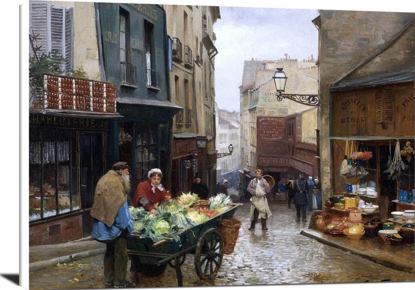 Market On The Rue Mouffetard, Paris Painting Victor Gabriel Gilbert Canvas Art