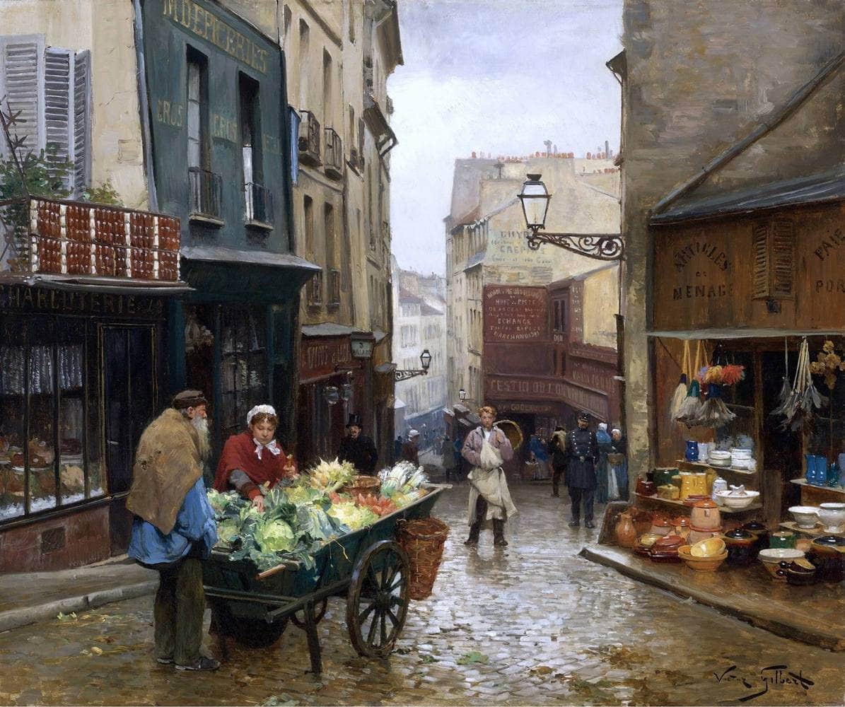 Market On The Rue Mouffetard, Paris Painting Victor Gabriel Gilbert Canvas Art - Image 5