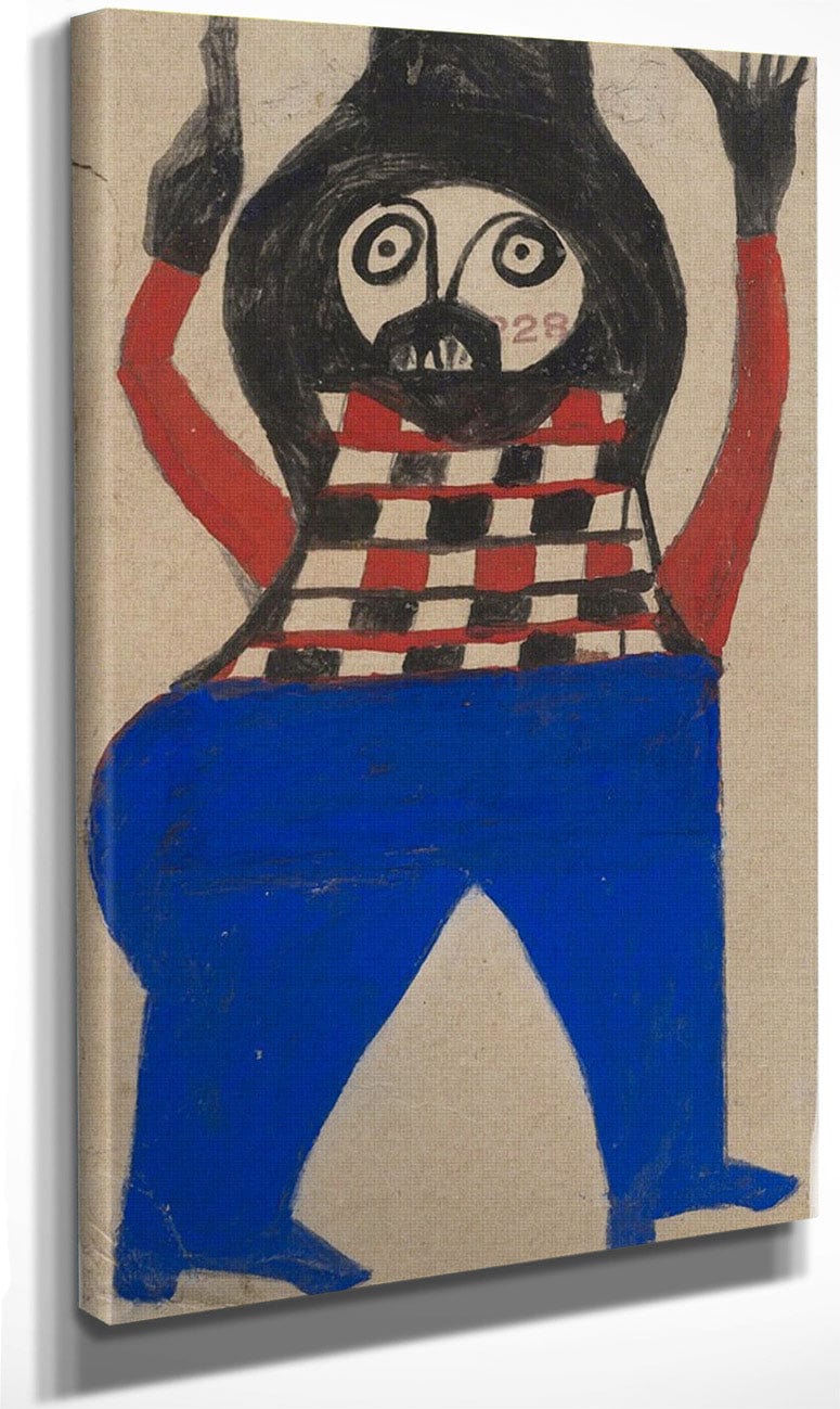Mexican Man In Checkered Shirt By Bill Traylor