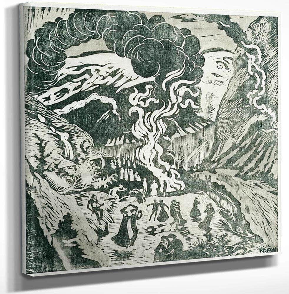 Midsummer Eve Bonfire (Woodcut) By Nicolai Astrup - Image 3