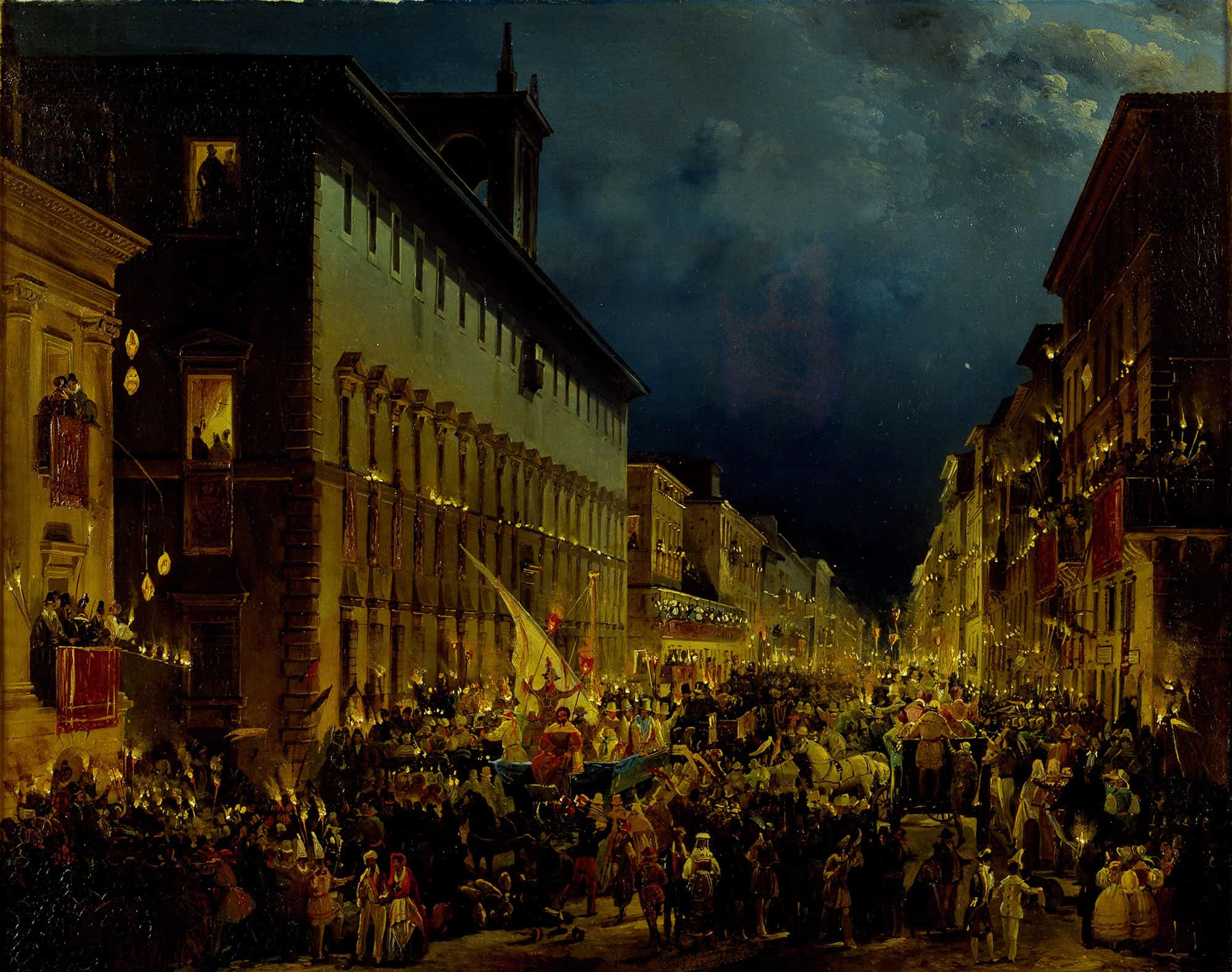 Moccoli Evening In Rome by Ippolito Caffi
