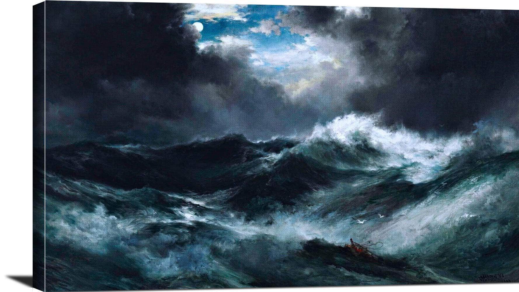 Moonlit Shipwreck At Sea Painting Thomas Moran Canvas Art - Image 3