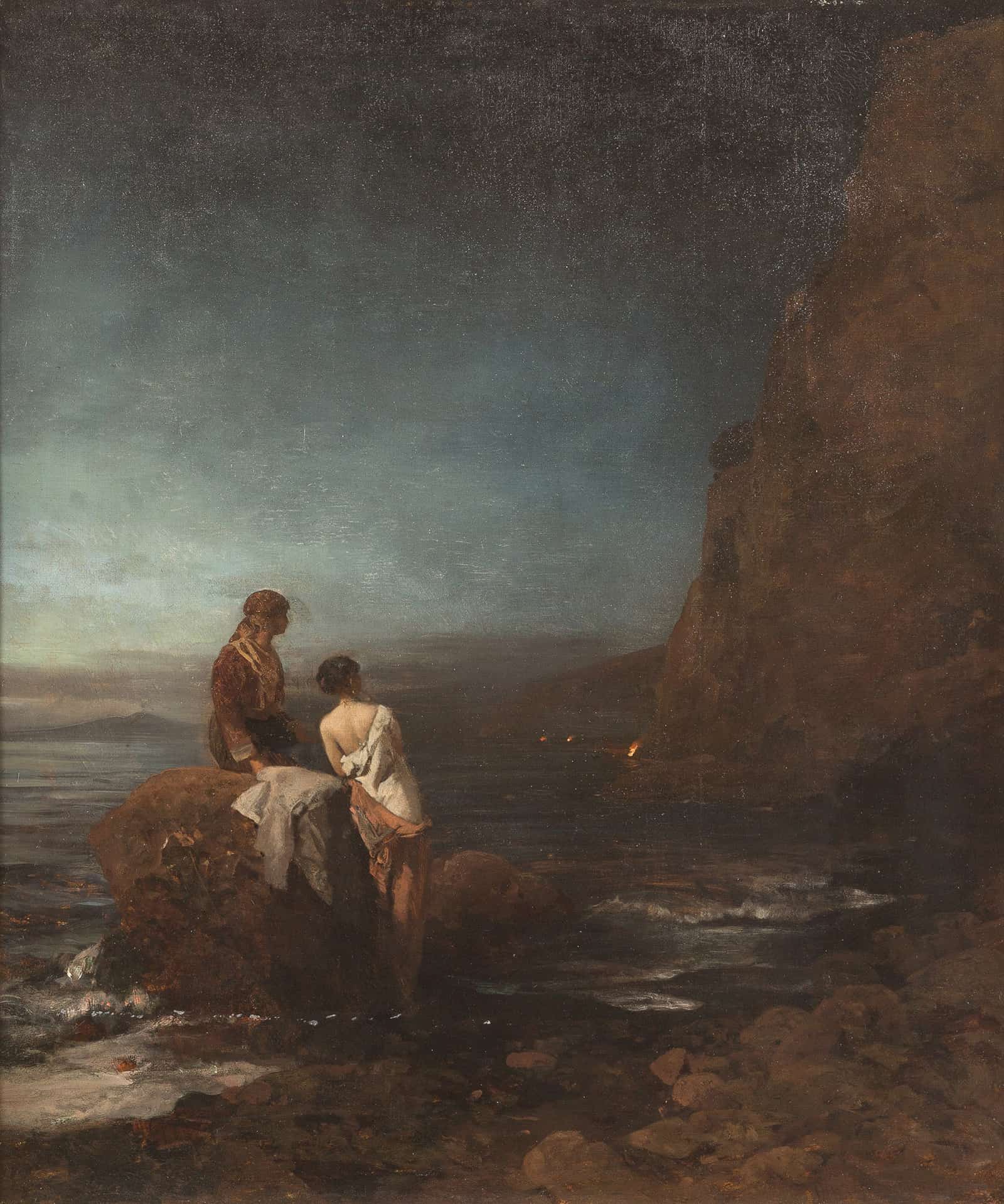 Night By The Beach Of Naples by Oswald Achenbach